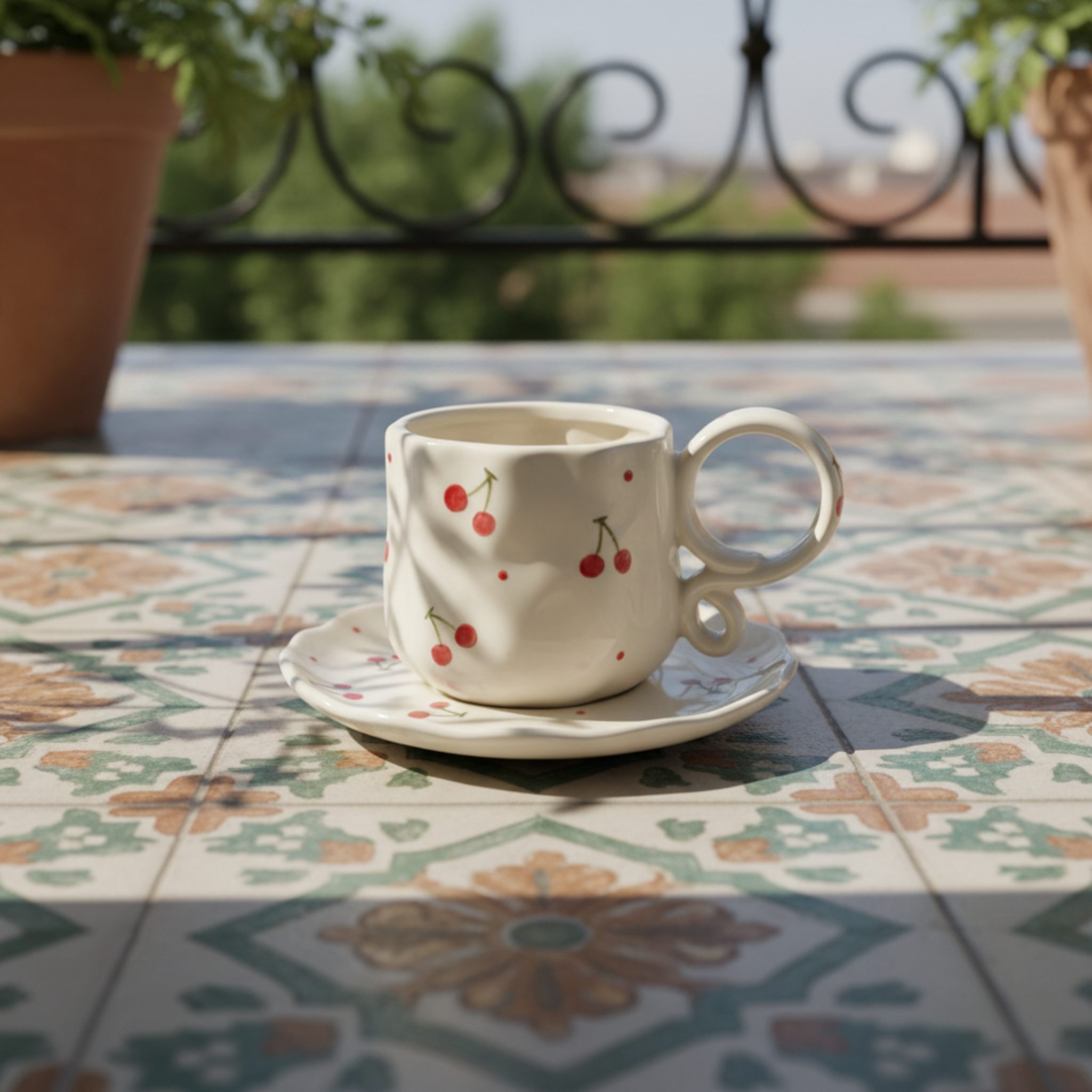 Set Tasse & Soucoupe Cerises en Céramique – Design Tendance & Artisanal