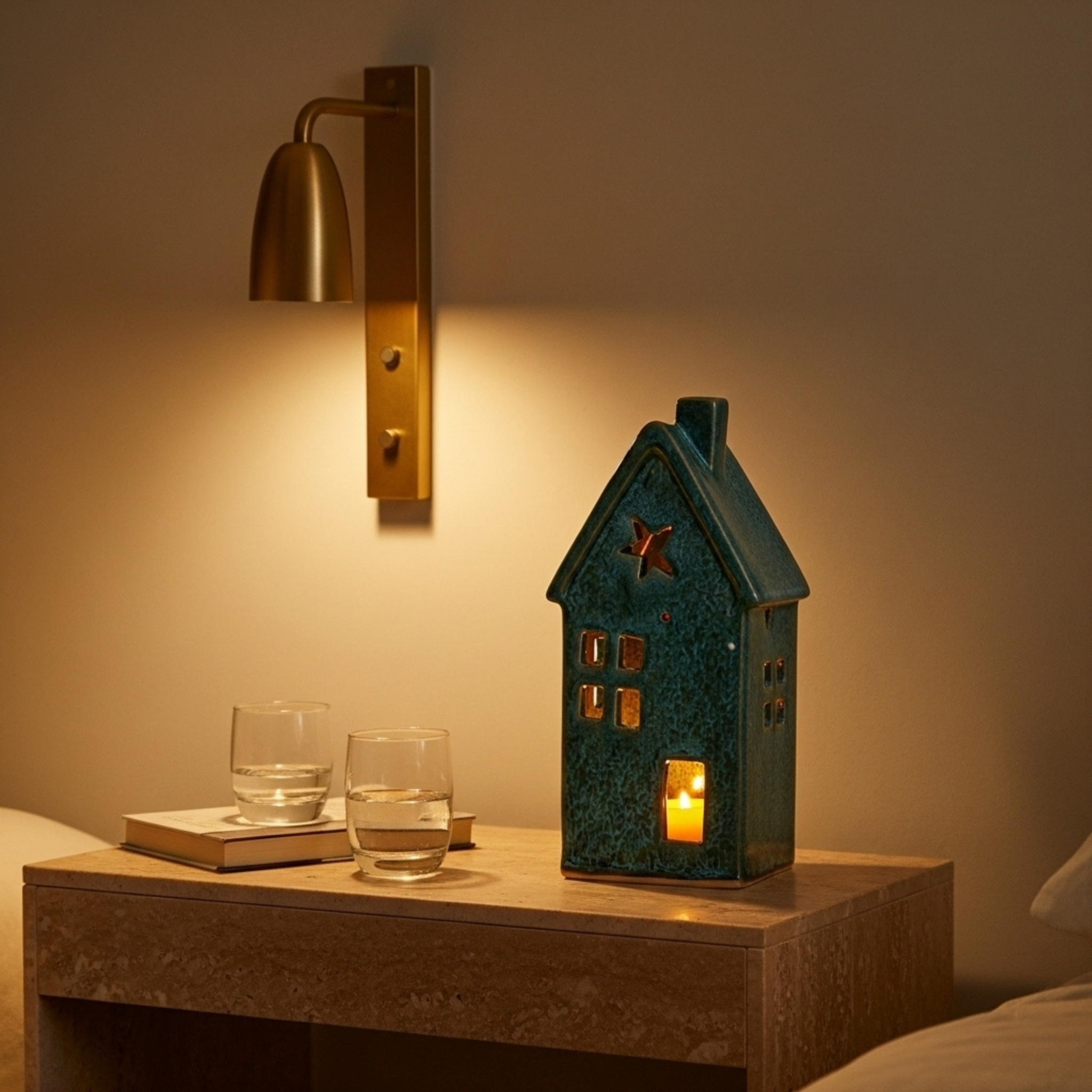 Cache-Bougie Maison en Céramique Turquoise – Fait Main en Tunisie