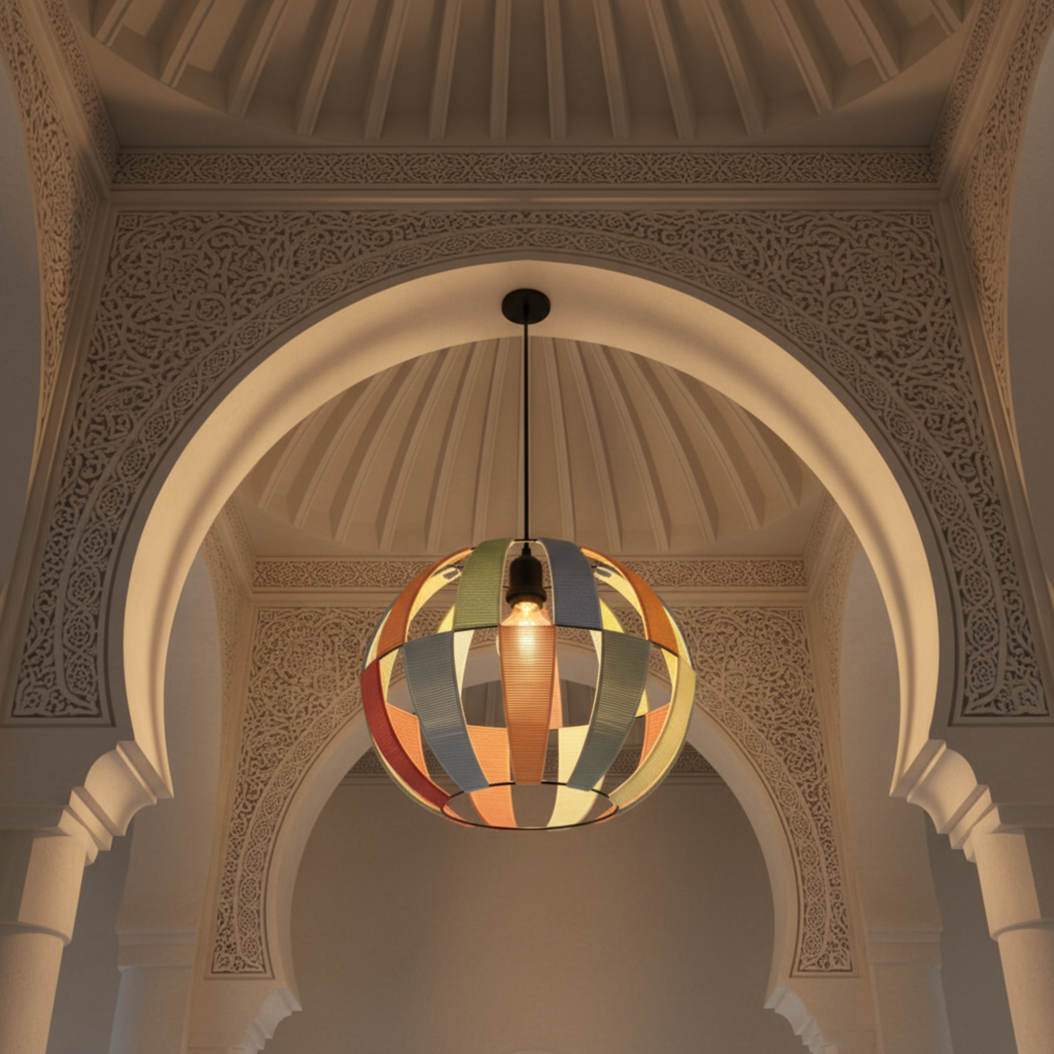 Suspension Sphérique Multicolore | Fibres Artisanales | Tunisie