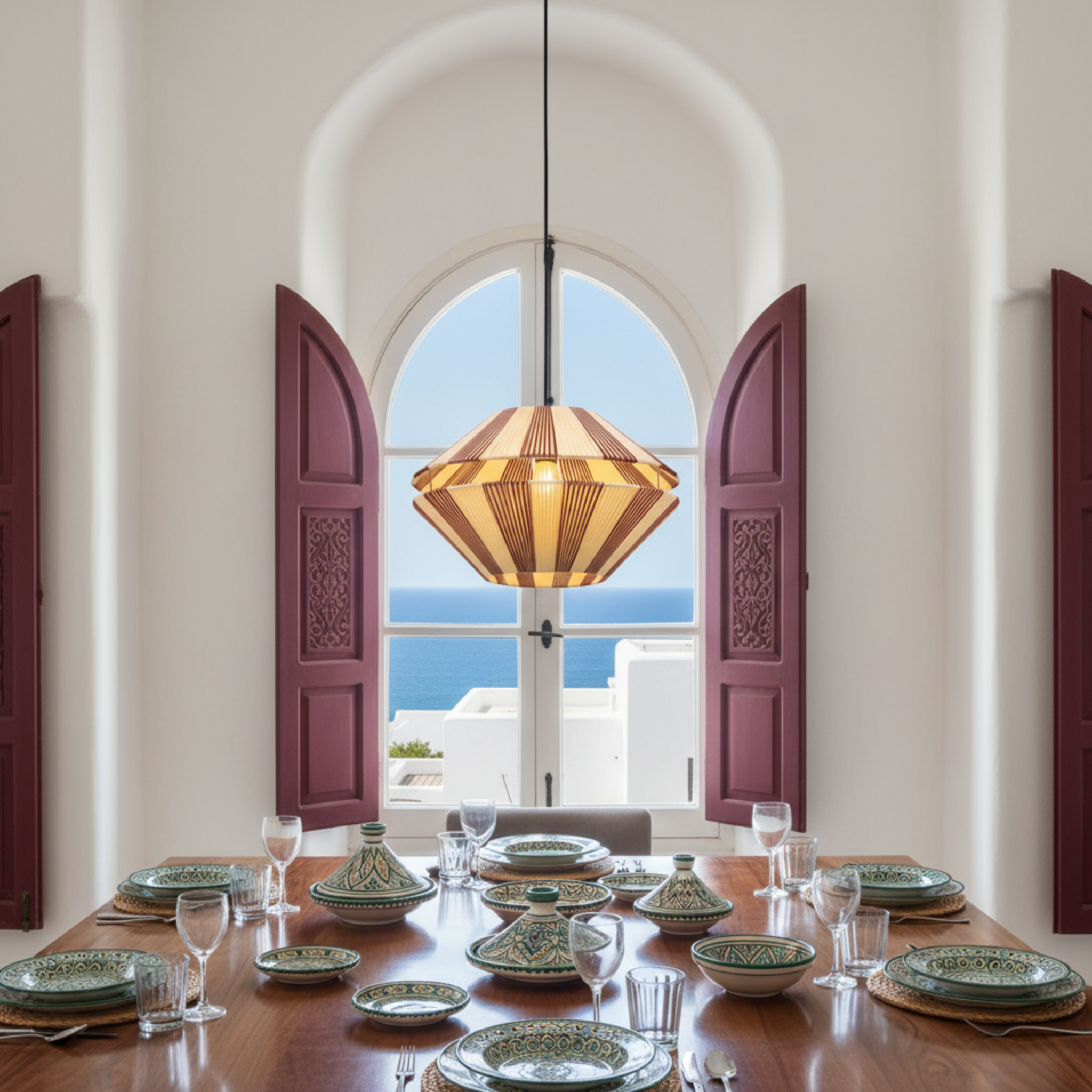 Suspension Jute Plissée Géométrique Fait Main | Design Tunisien Élégant