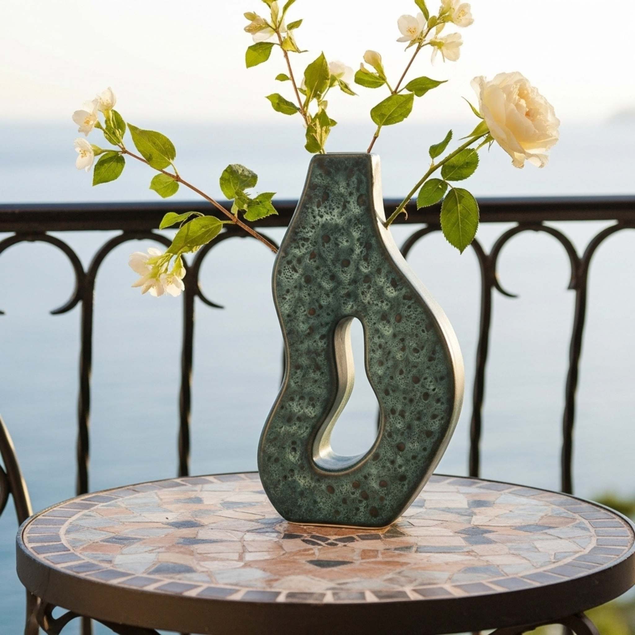 Vase en céramique sculptural – forme organique ajourée