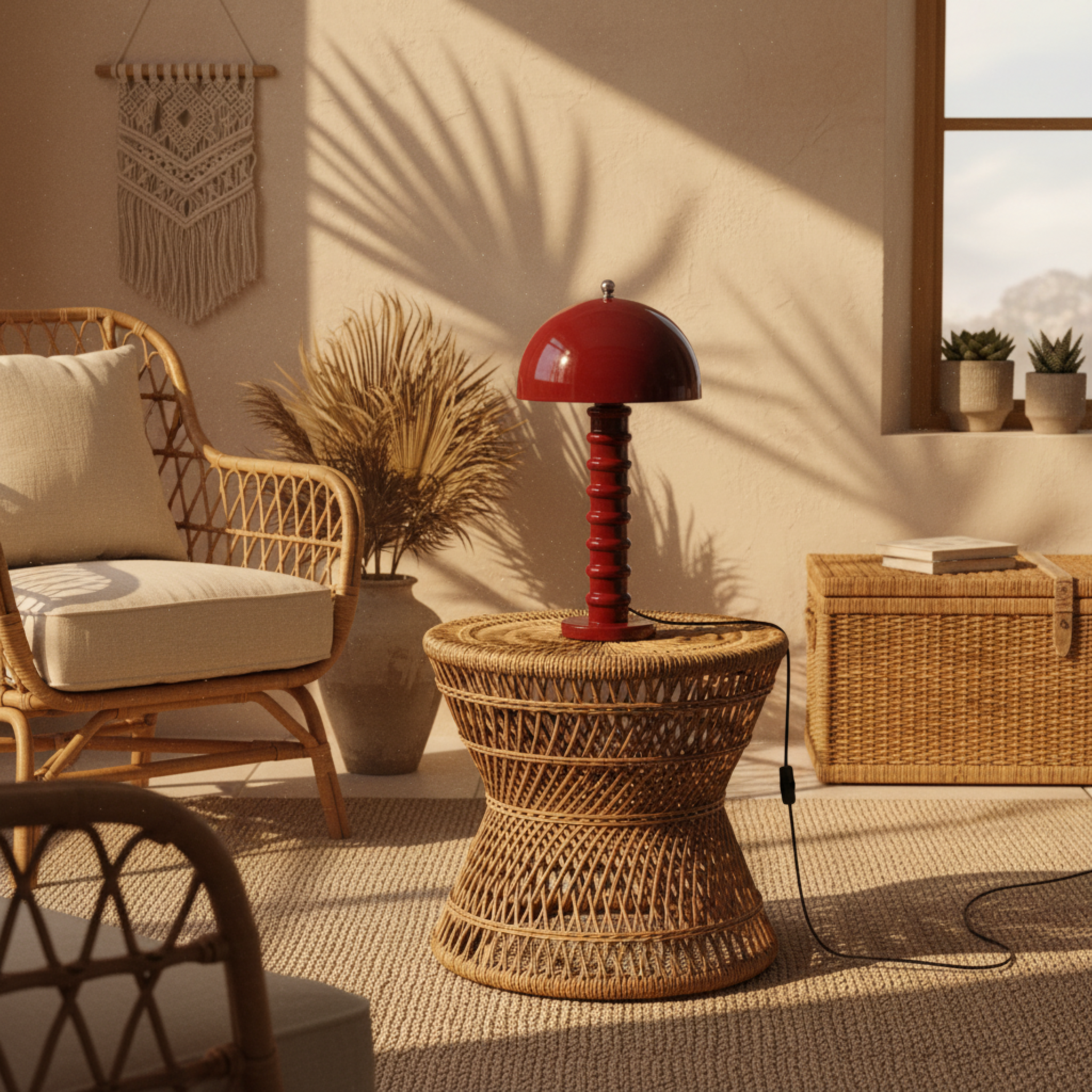 Lampe de Table "Mushroom" Rouge Laqué | Pièce Artisanale Fait Main - Haute Qualité