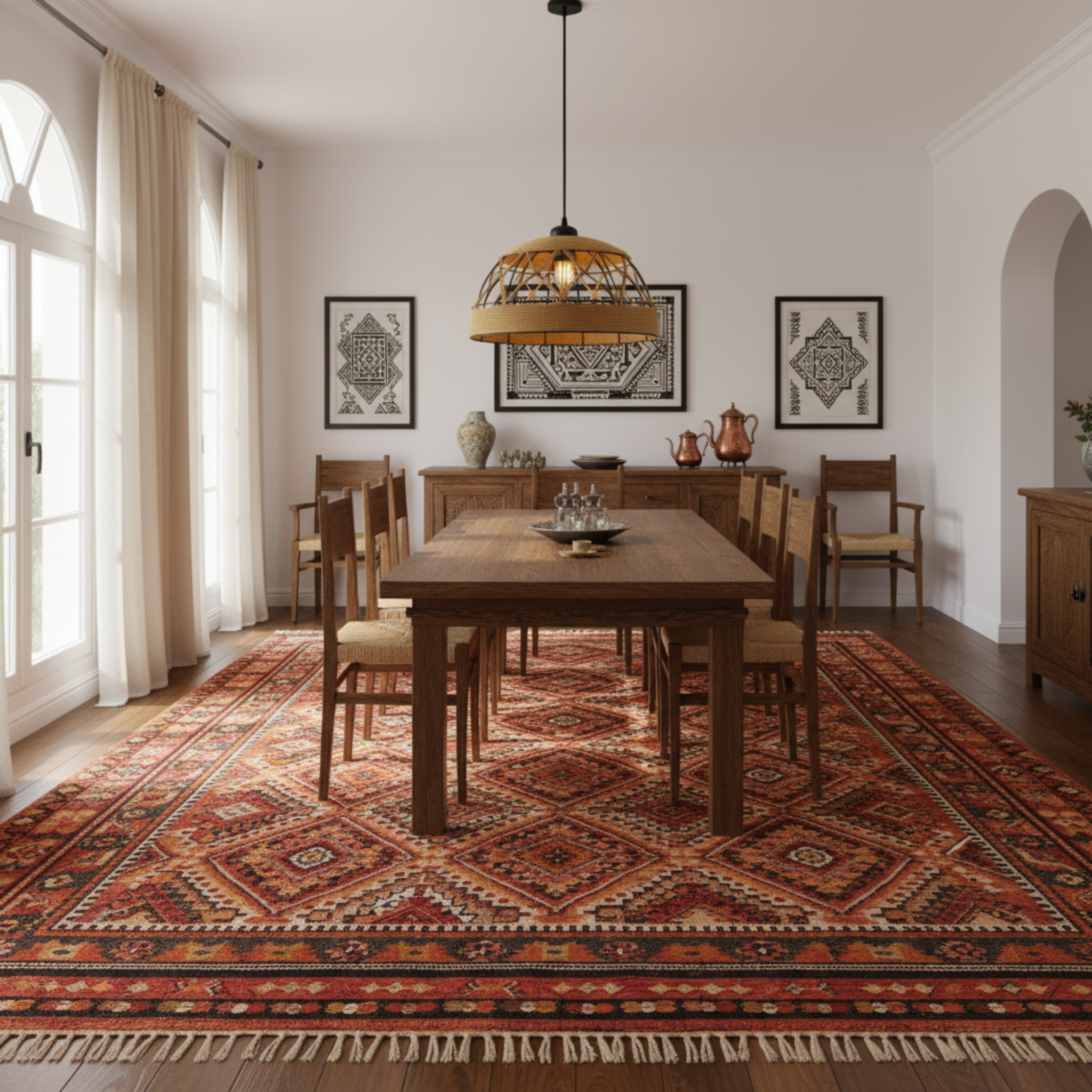 Suspension "Atlas" Géométrique – Lustre en Jute Tressé et Métal Noir