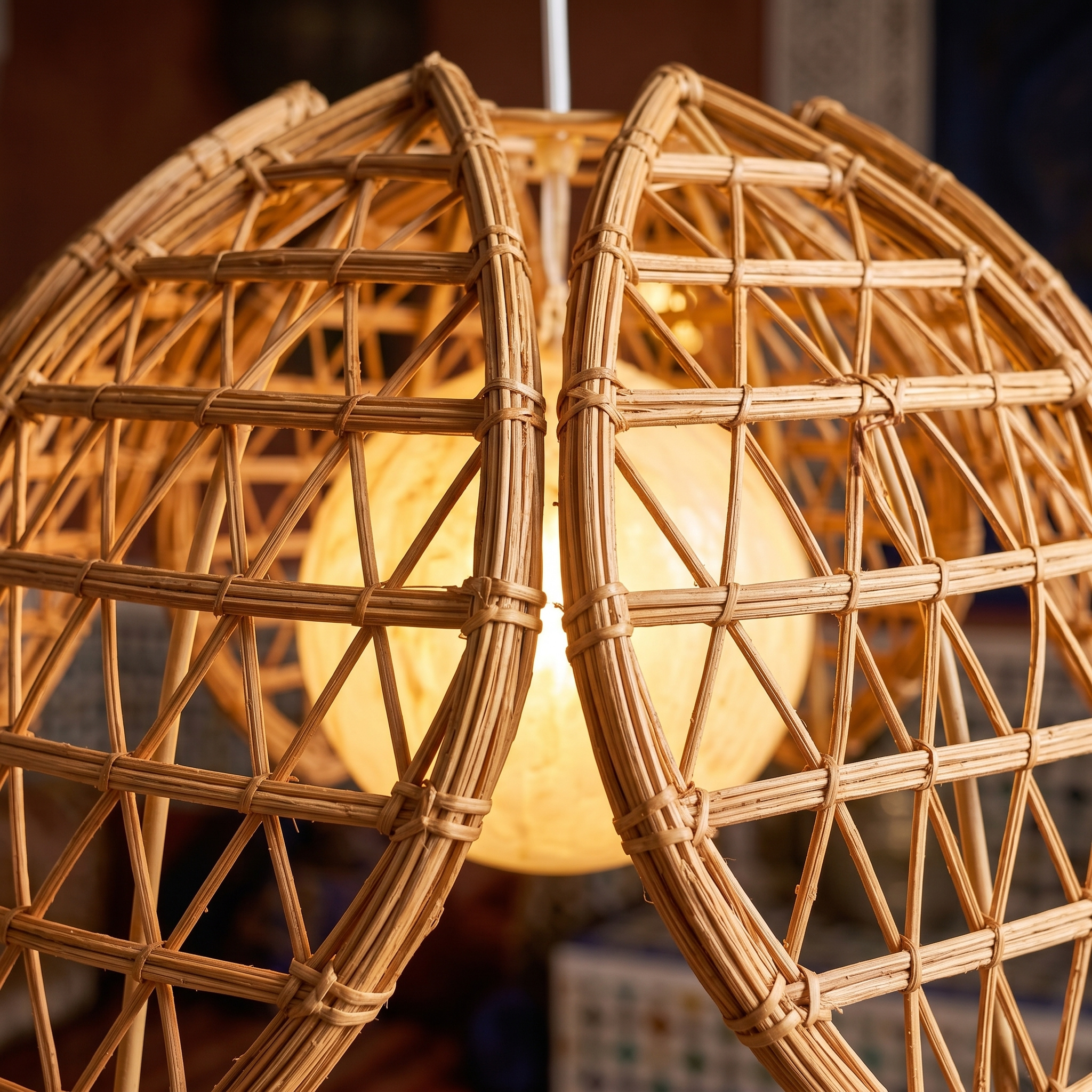 Lustre Fleur Palmier Tunisie | Suspension Bohème Tressée | Fiolla Home