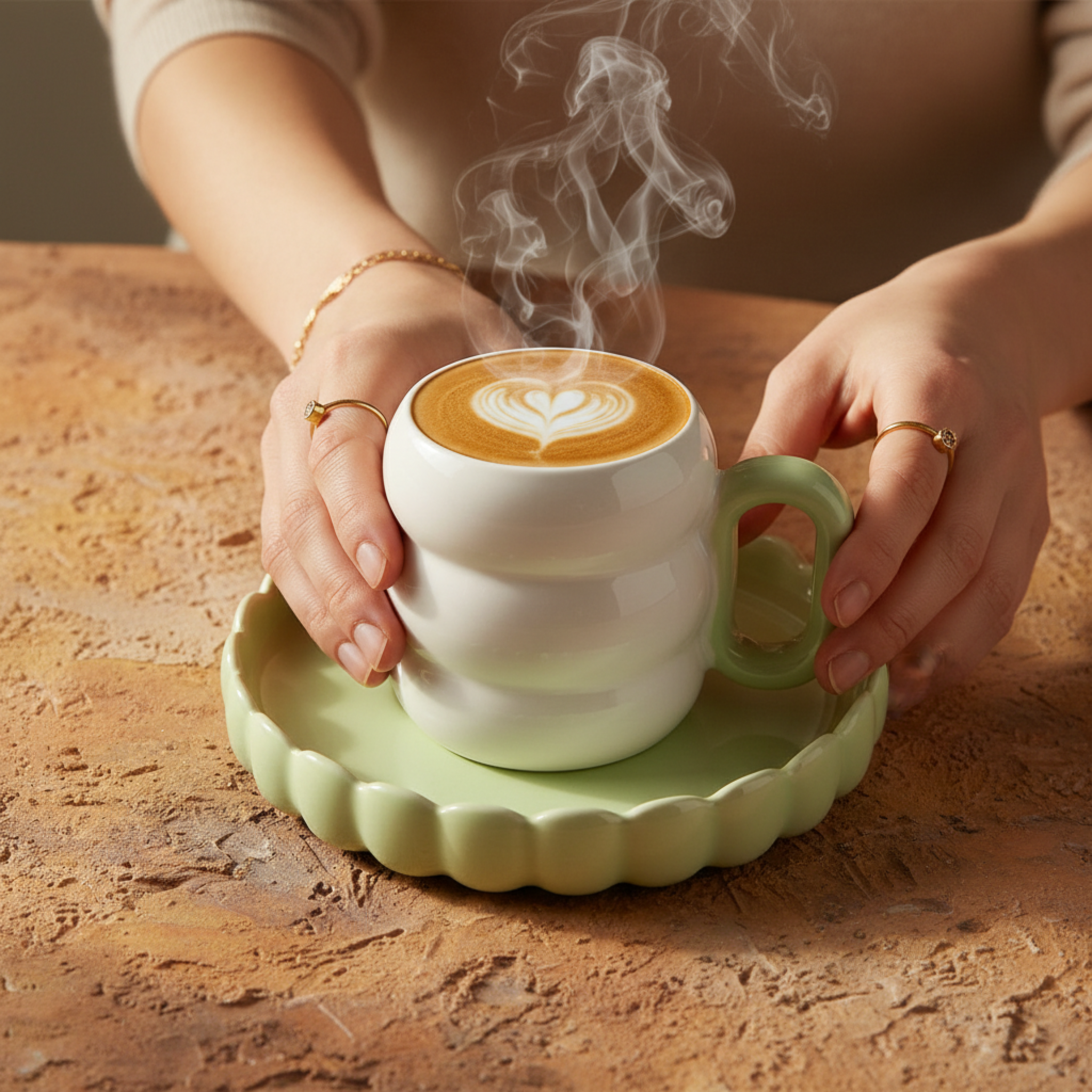 Tasse Bubbles Artisanale – Céramique Blanche & Vert Menthe