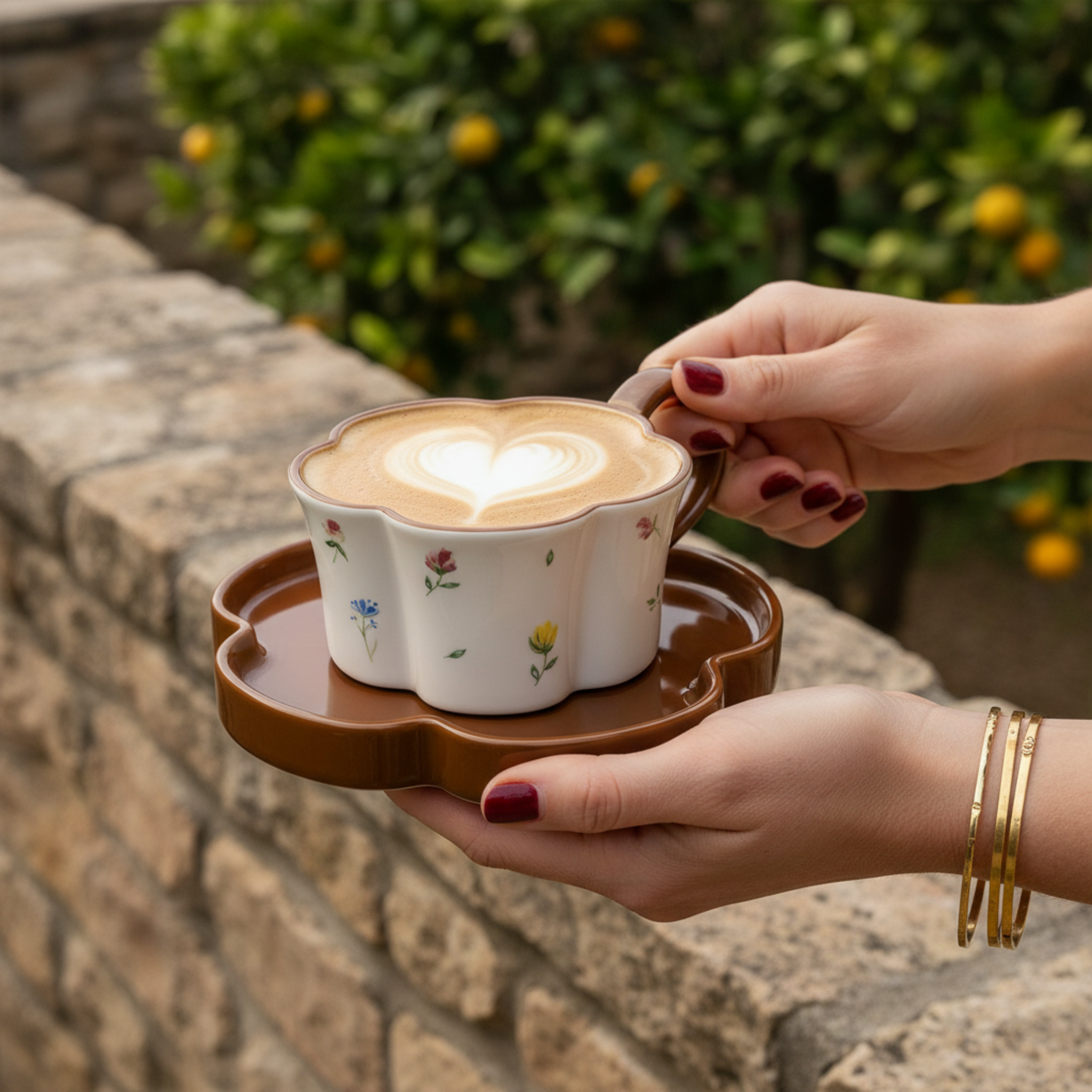 Tasse Fleur & Soucoupe Marron – Mug Cute Idée Cadeau Tunisie