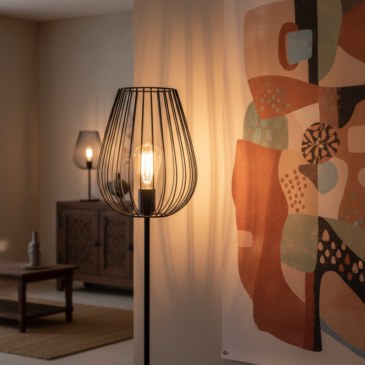 Lampadaire Design Industriel en Métal Noir – Élégance & Style Tunisie