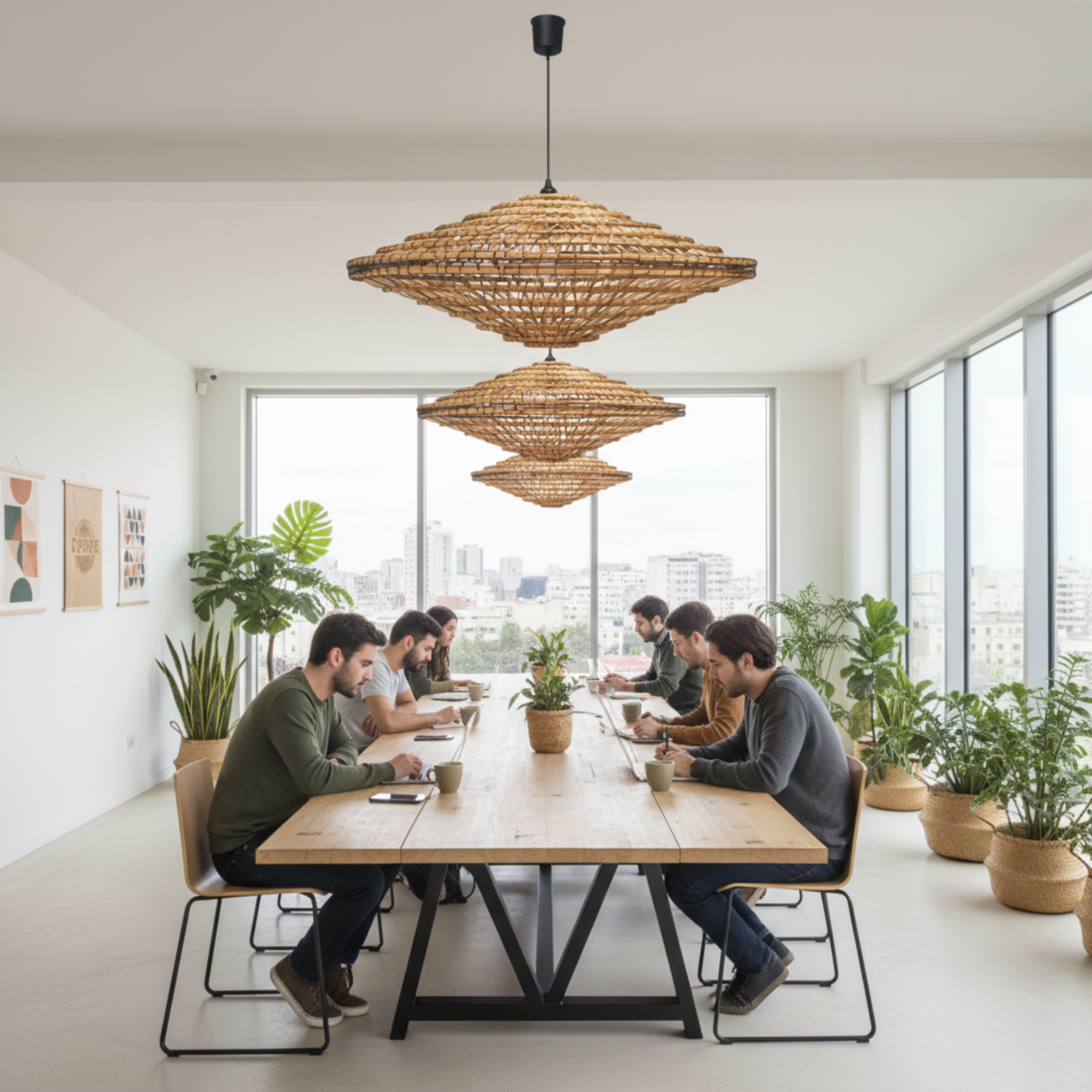 Lustre artisanal en fibres de dattes – Suspension bohème et naturelle