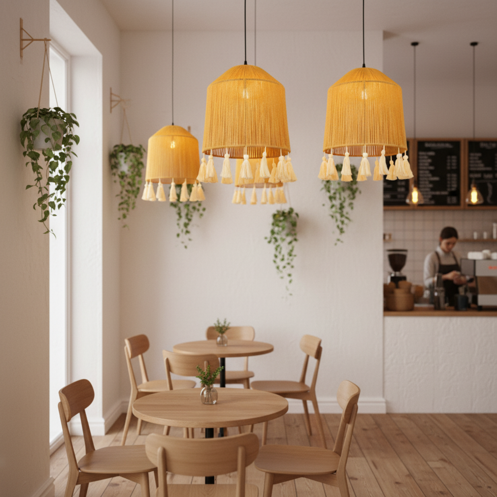 Suspension Bohème "Yasmine" – Lustre en Jute Tressé à Pompons