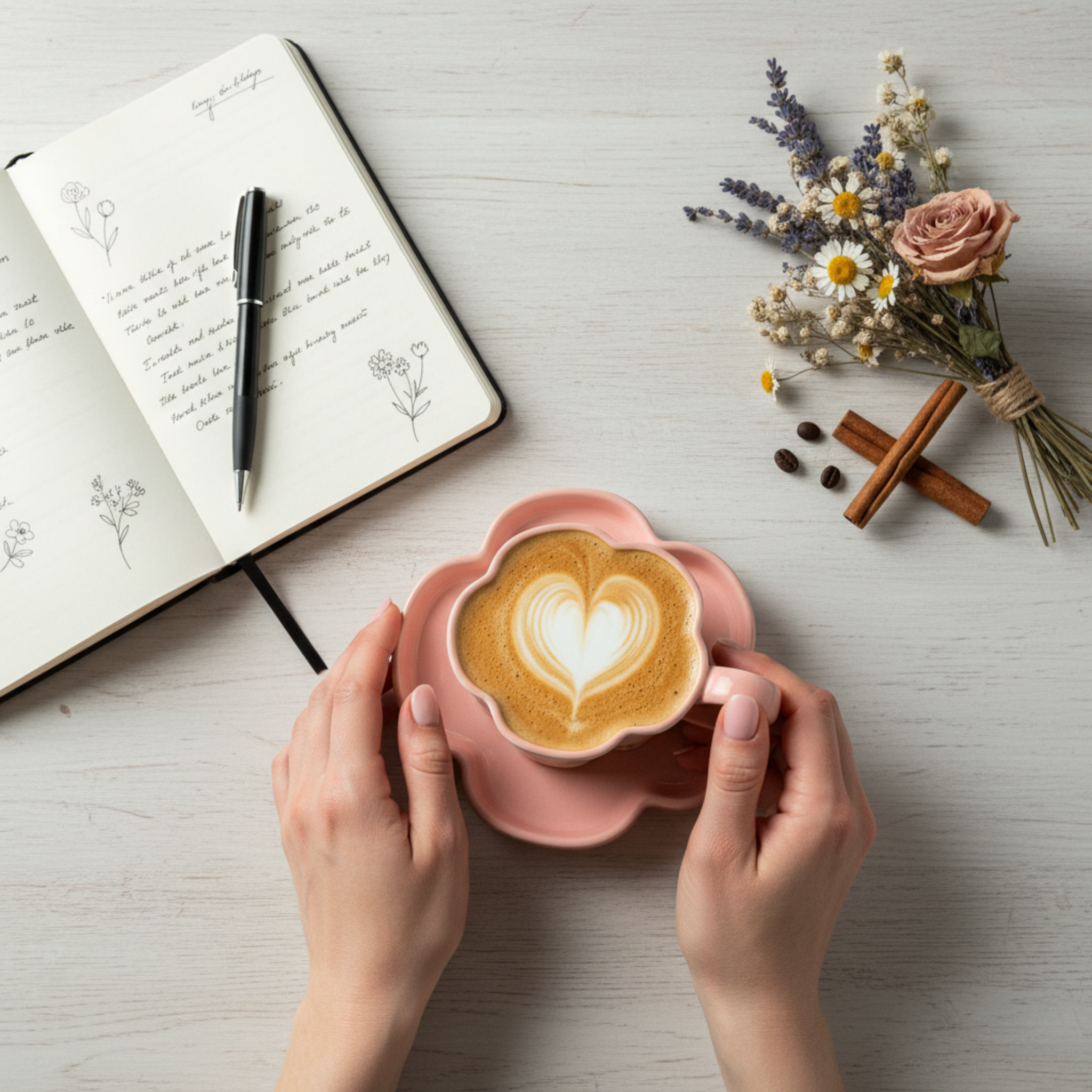 Mug Fleur Rose Céramique & Soucoupe – Idée Cadeau Cute Tunisie