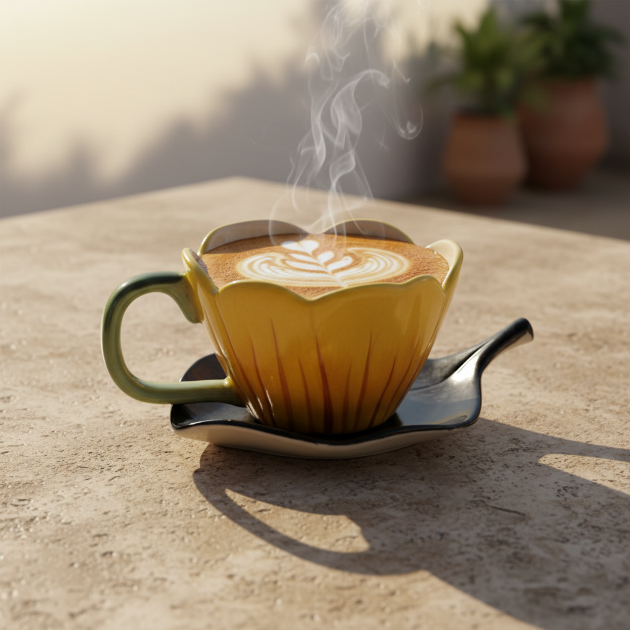 Mug Fleur en Céramique avec Sous-Tasse – Style Bohème Tunisie