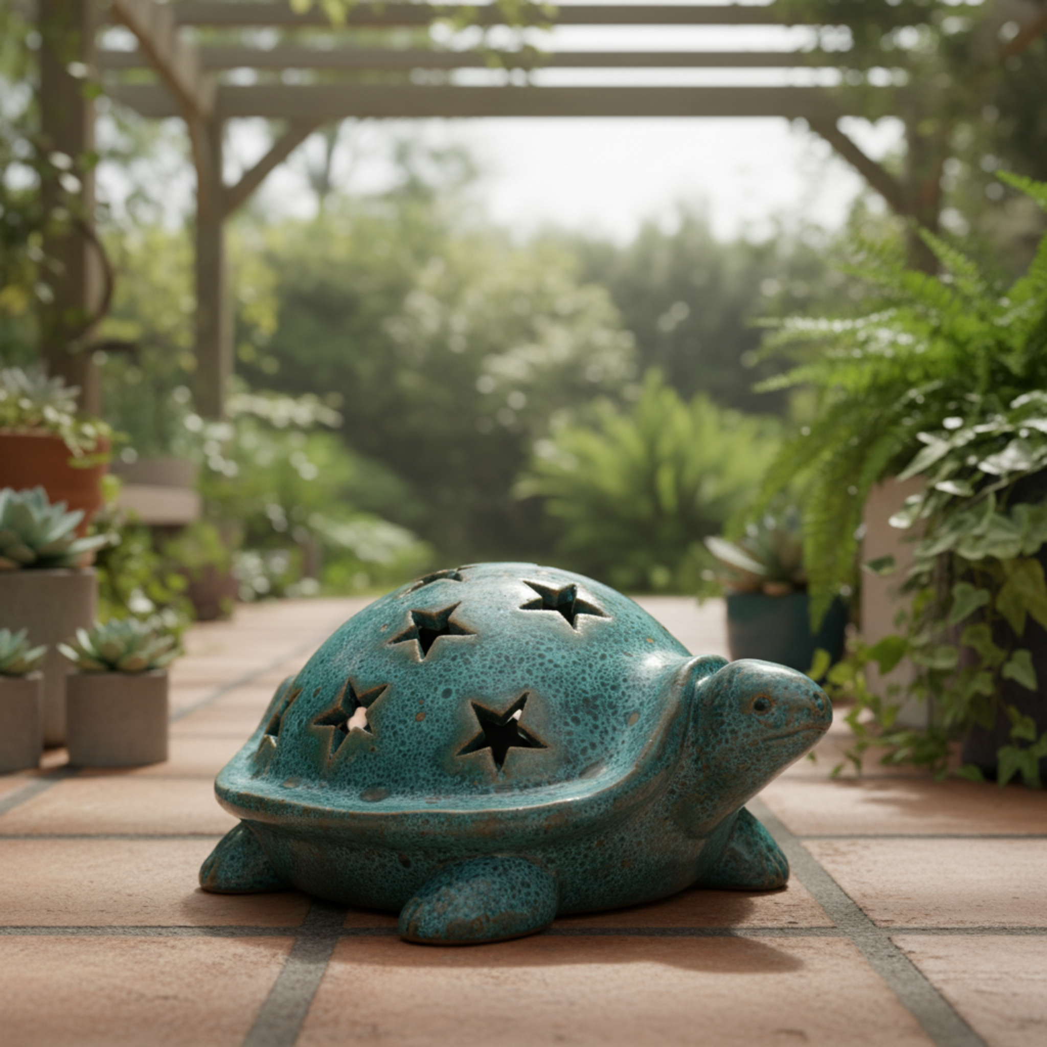 Tortue en céramique émaillée ajourée – Étoiles, style méditerranéen