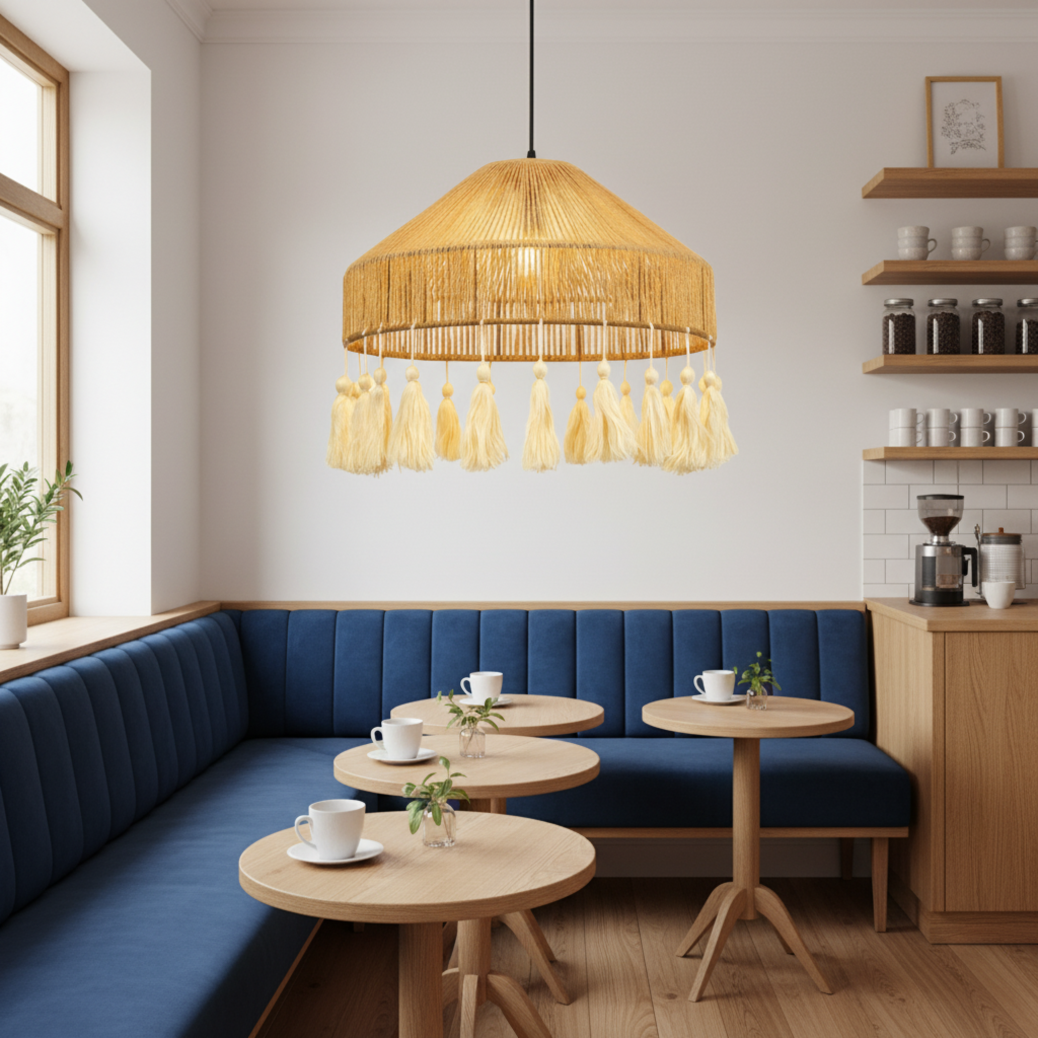 Suspension "Elyssa" Double Niveau en Jute Naturel et Pompons