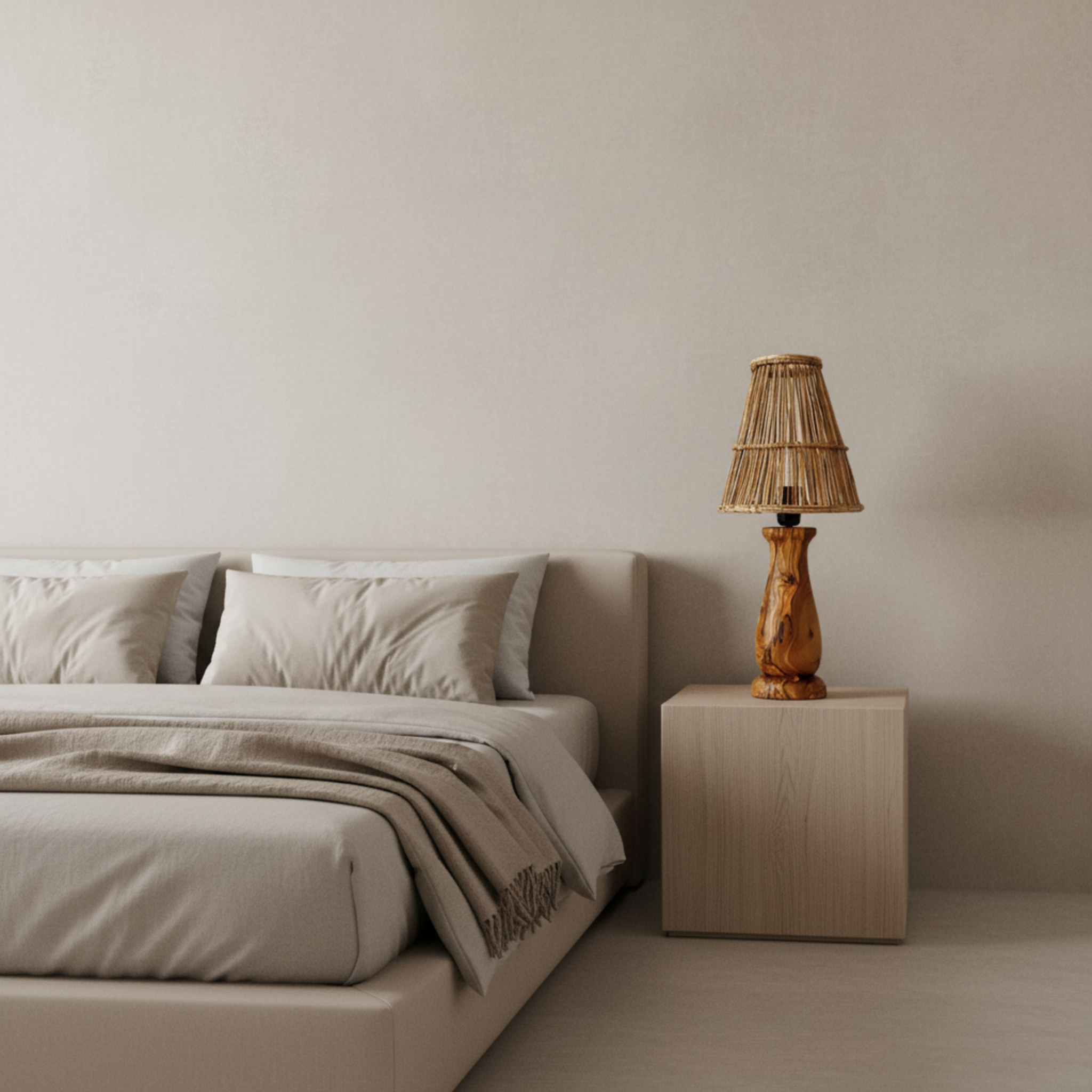 Lampe de Chevet Bois d'Olivier & Fibres de Palmier | Fiolla Home