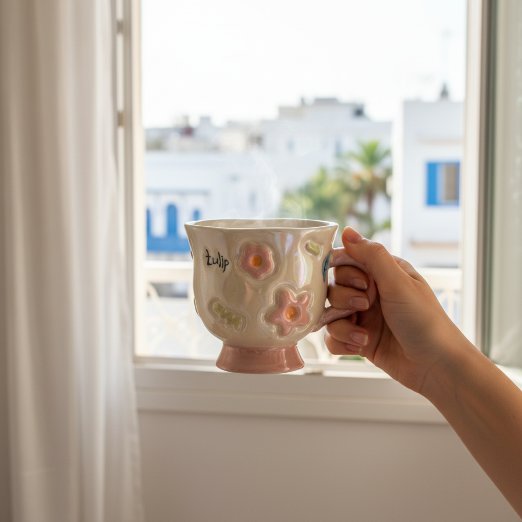 Mug Rose Design Fleur en Relief en Céramique – Style Moderne Tunisie