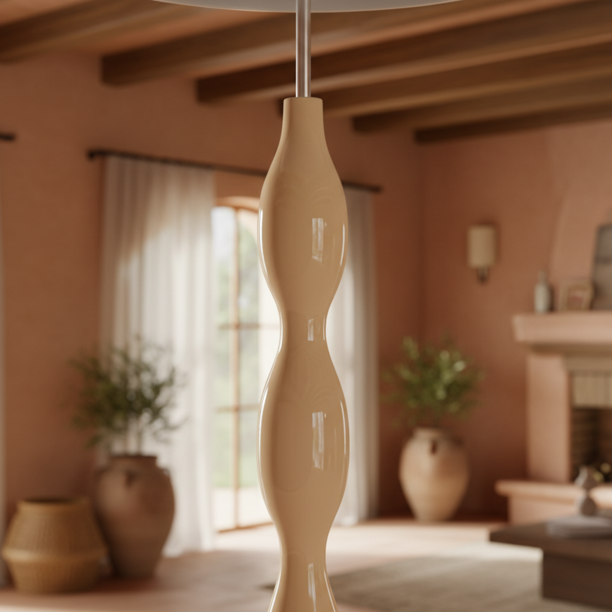 Lampadaire Ondulé Blanc Cassé – Élégance Fait Main Tunisie