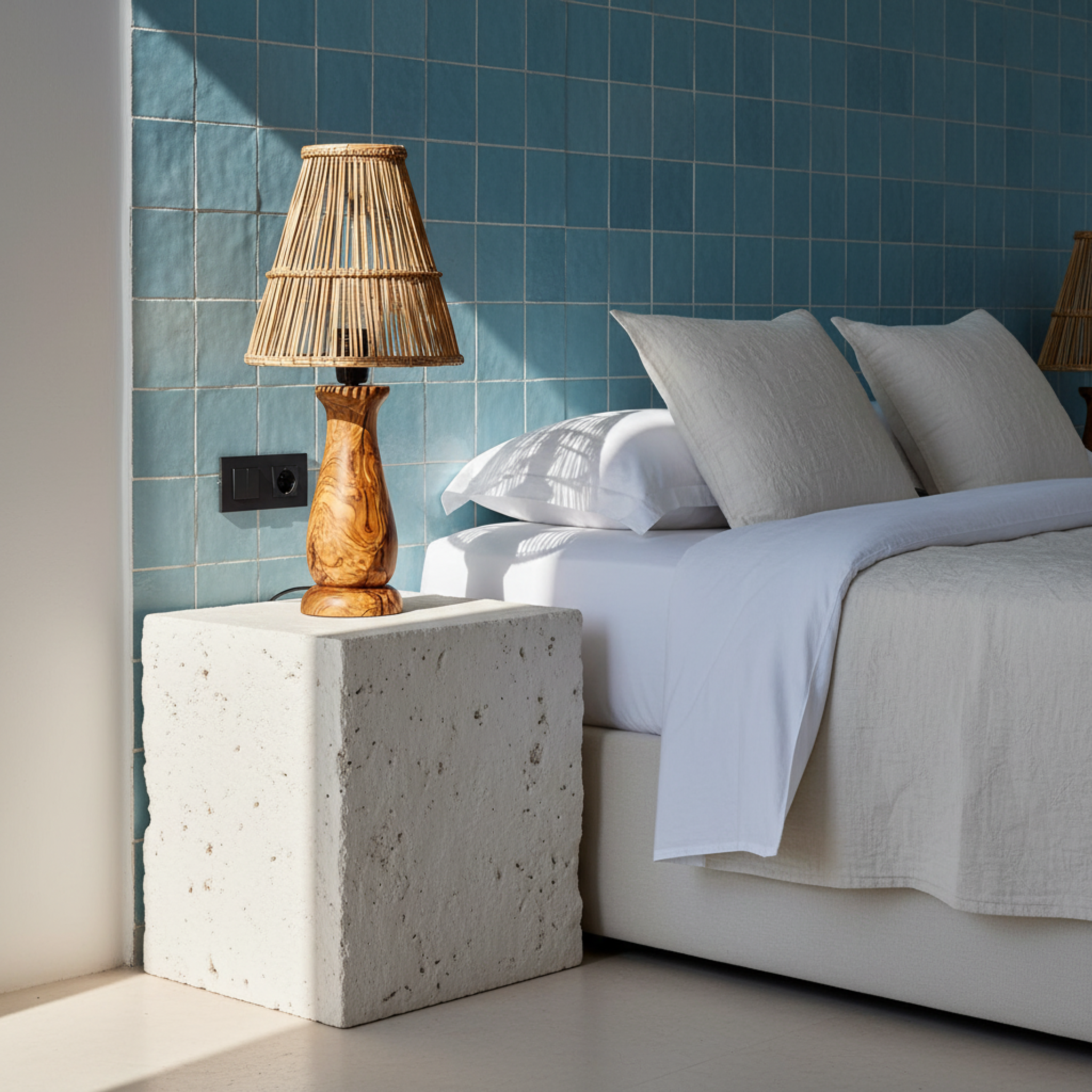 Lampe de Chevet Bois d'Olivier & Fibres de Palmier | Fiolla Home
