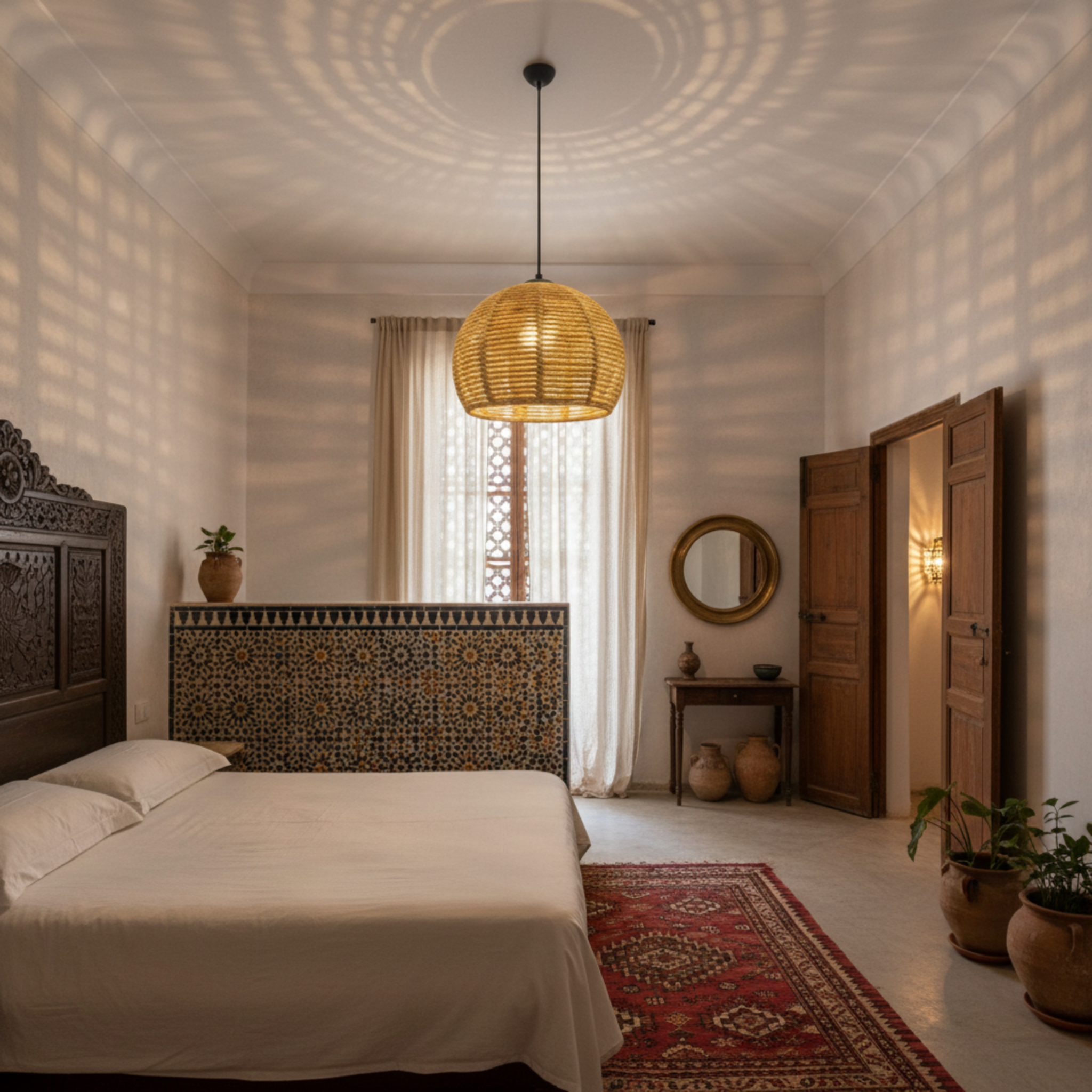 Suspension "Zina" en Jute Tressé – Lustre Style Boho Naturel