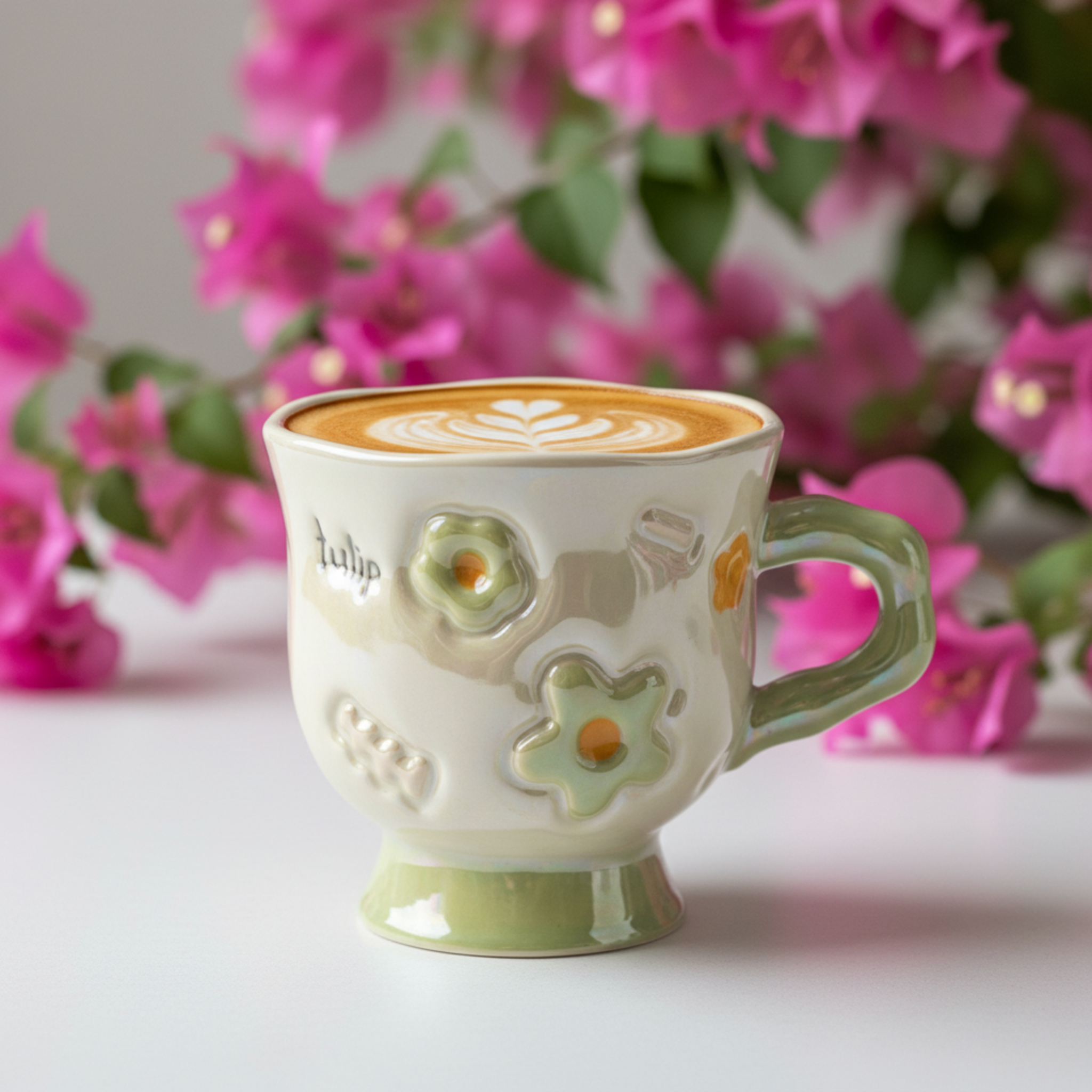 Mug Vert Design Fleur en Relief en Céramique – Style Moderne Tunisie