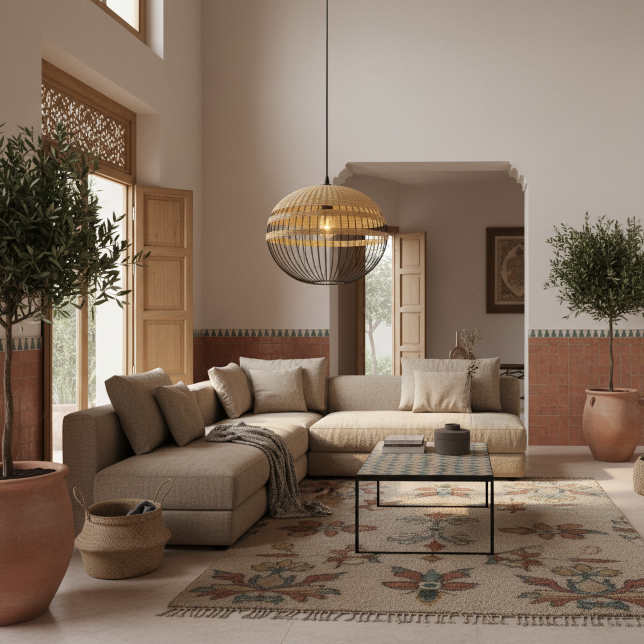 Suspension Sphérique Fibres Végétales & Métal | Design Bohème Chic | Tunisie