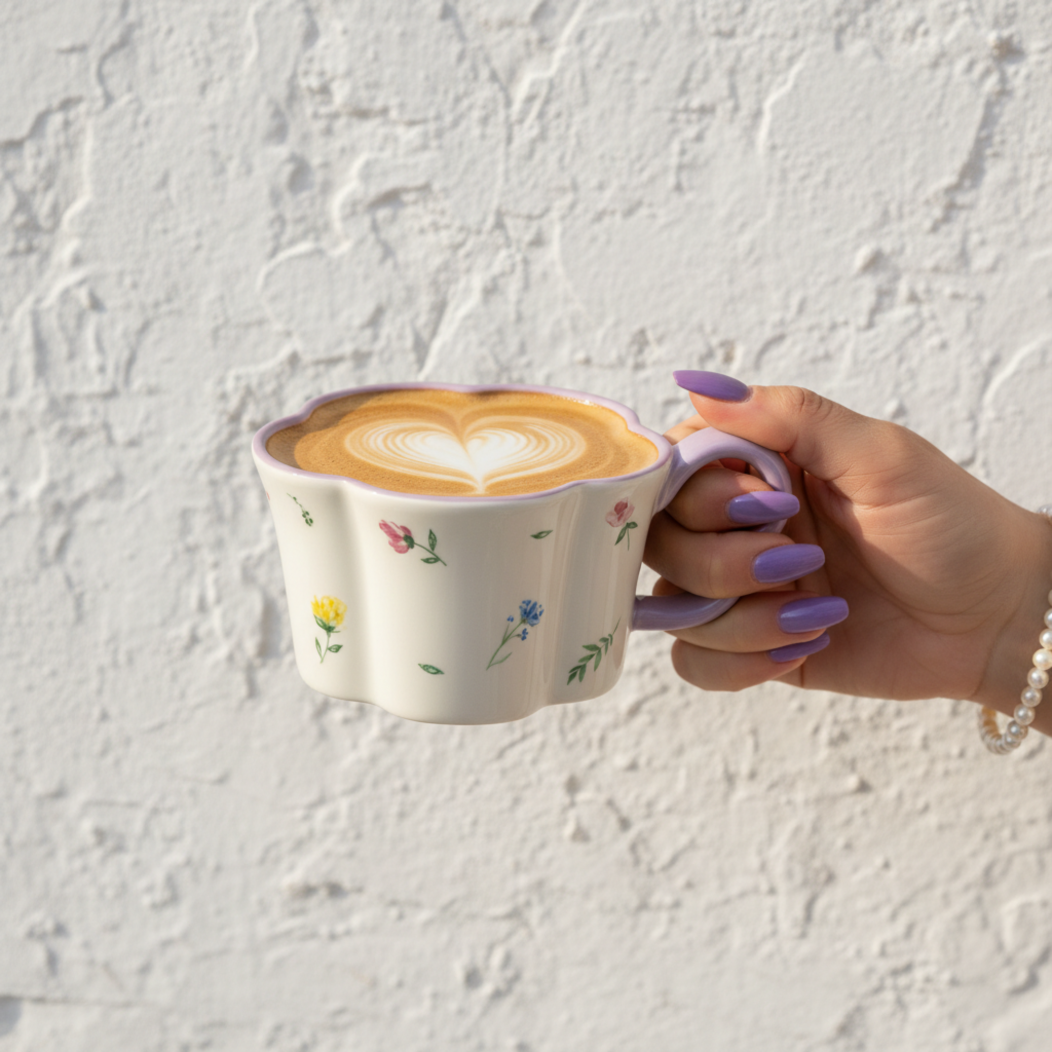 Mug Fleur Céramique Lilas & Soucoupe – Idée Cadeau Cute Tunisie