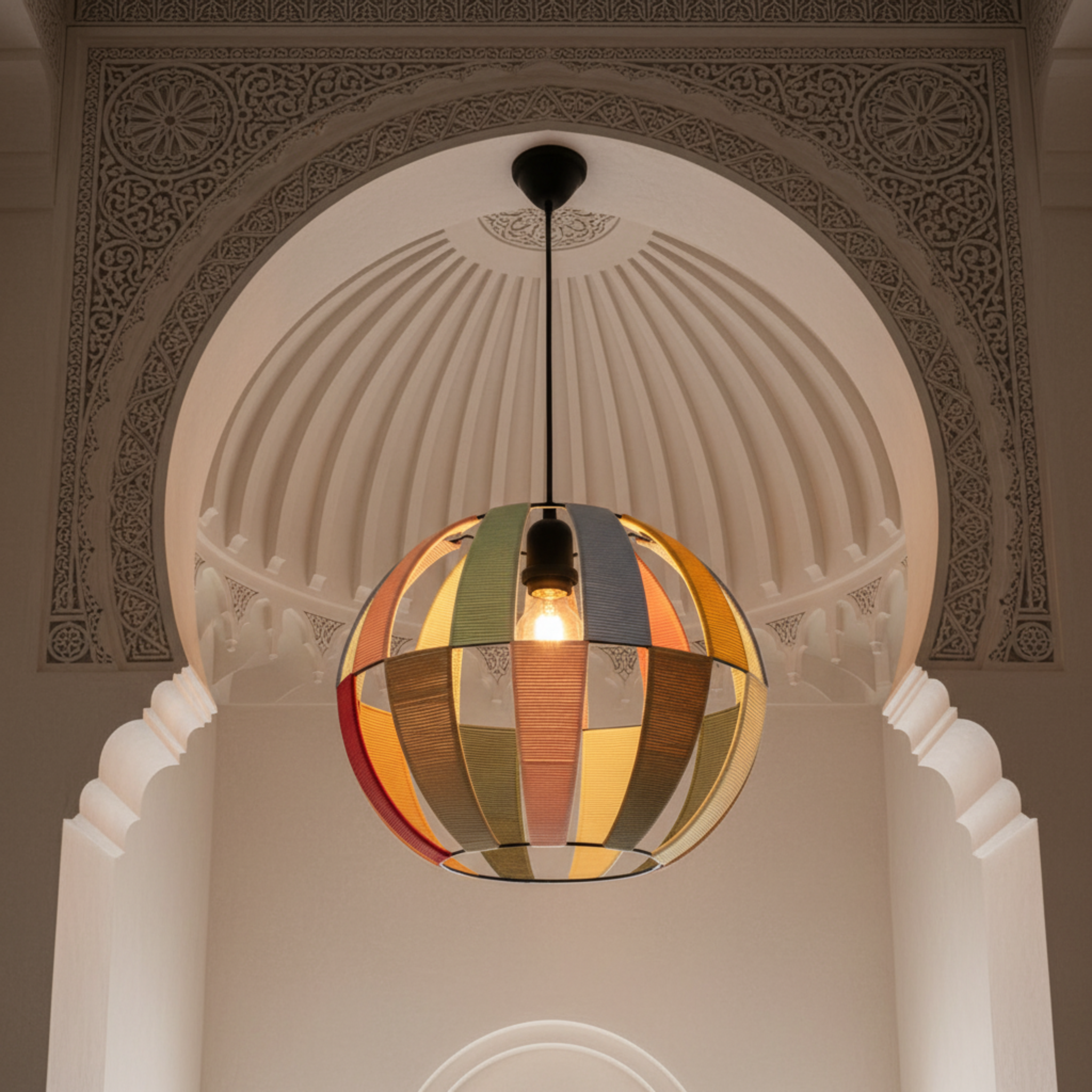 Suspension Sphérique Multicolore | Fibres Artisanales | Tunisie