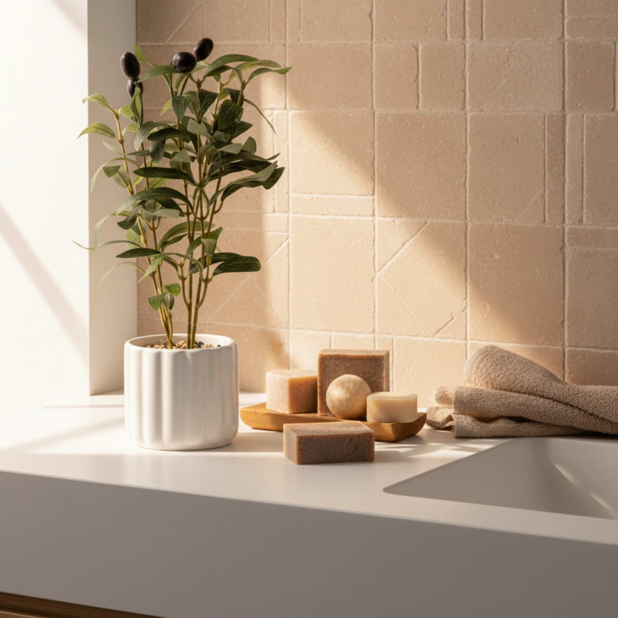 Olivier Artificiel en Pot Céramique Blanc - Déco Tunisie