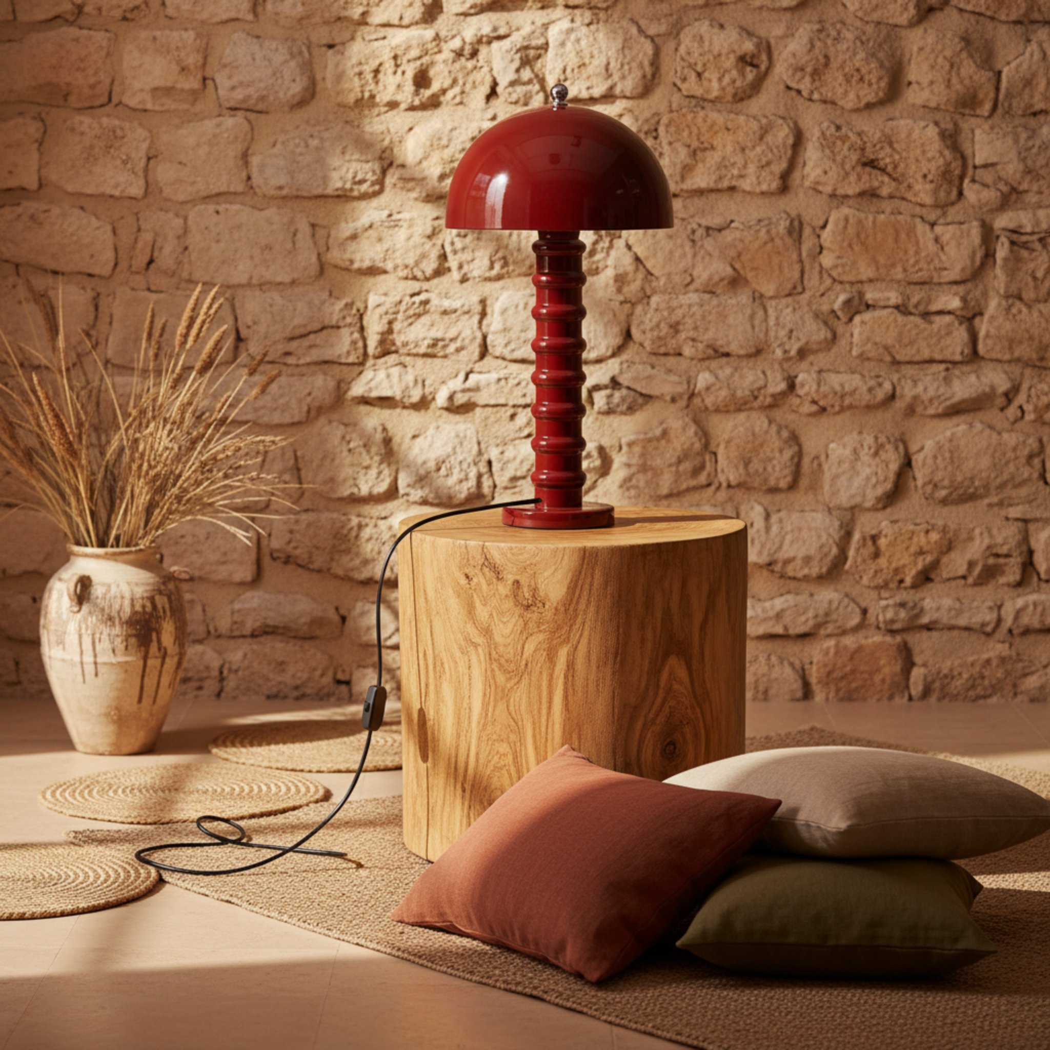Lampe de Table "Mushroom" Rouge Laqué | Pièce Artisanale Fait Main - Haute Qualité
