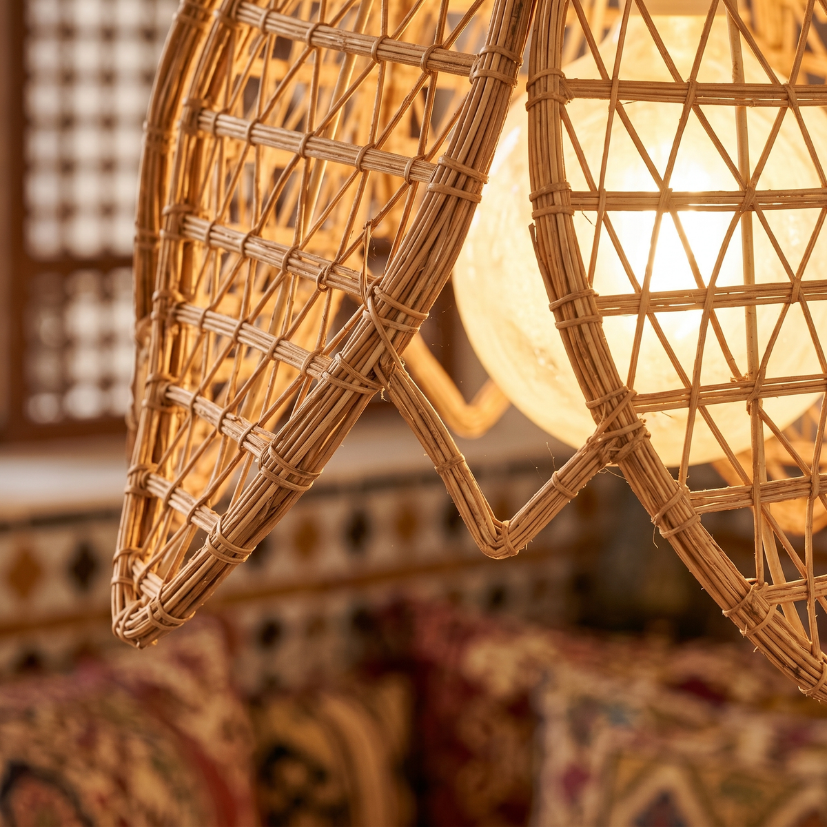 Lustre Fleur Palmier Tunisie | Suspension Bohème Tressée | Fiolla Home