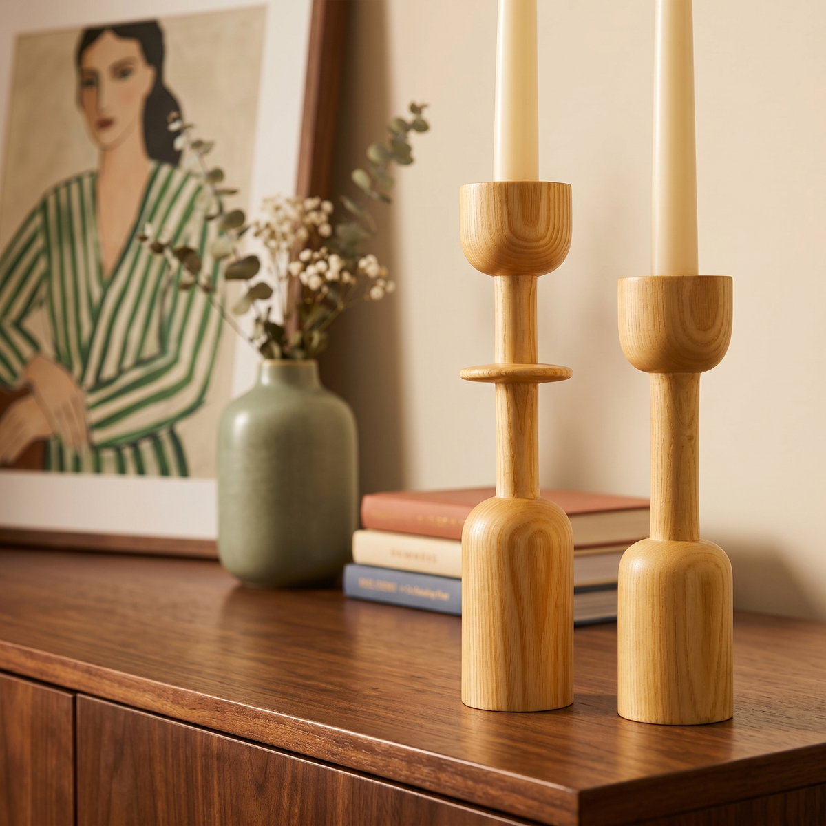 Lot 2 Bougeoirs Bois Tunisie | Porte-Bougies Clair Artisanal | Fiolla Home