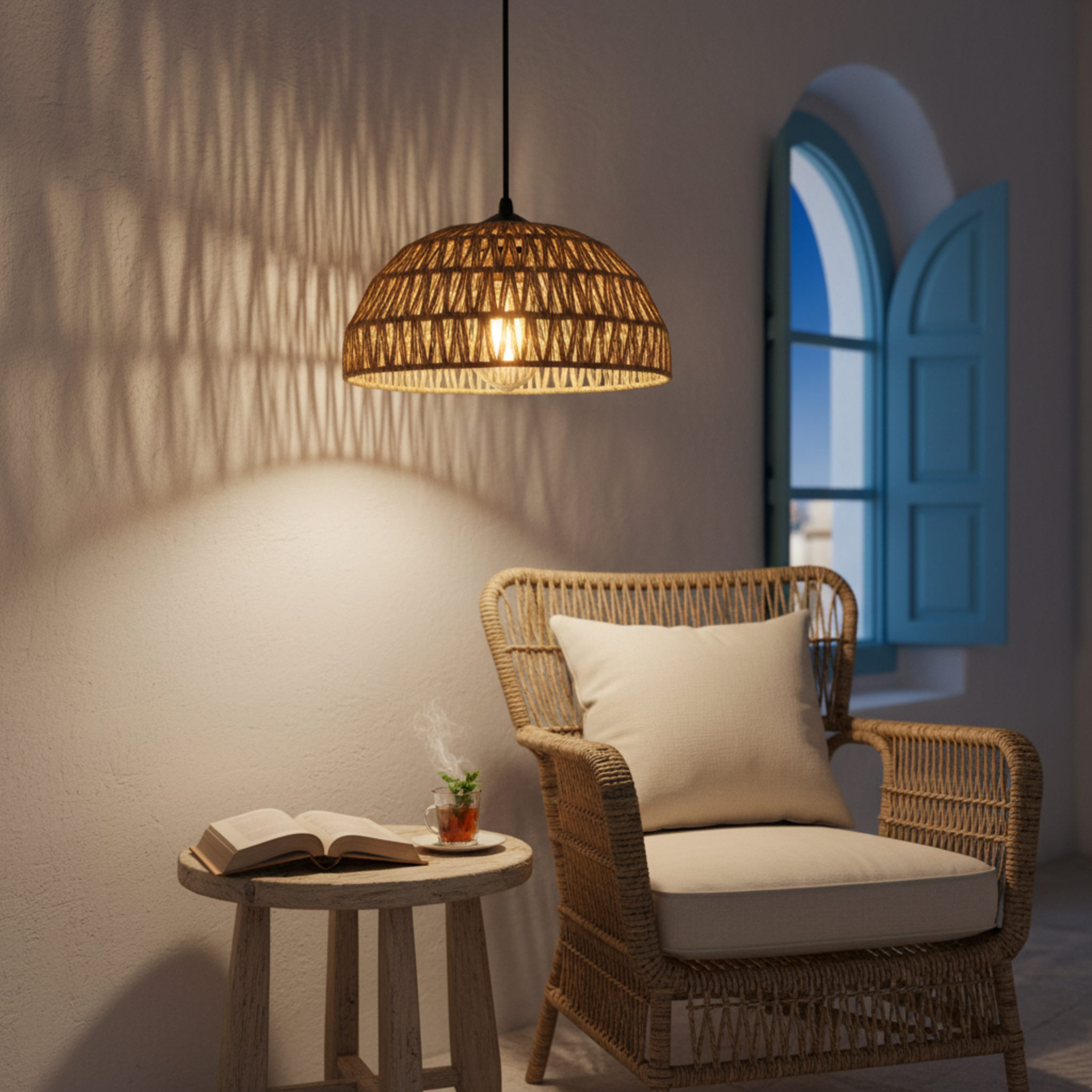 Suspension "Sama" en Jute Tressé – Luminaire Dôme Style Boho