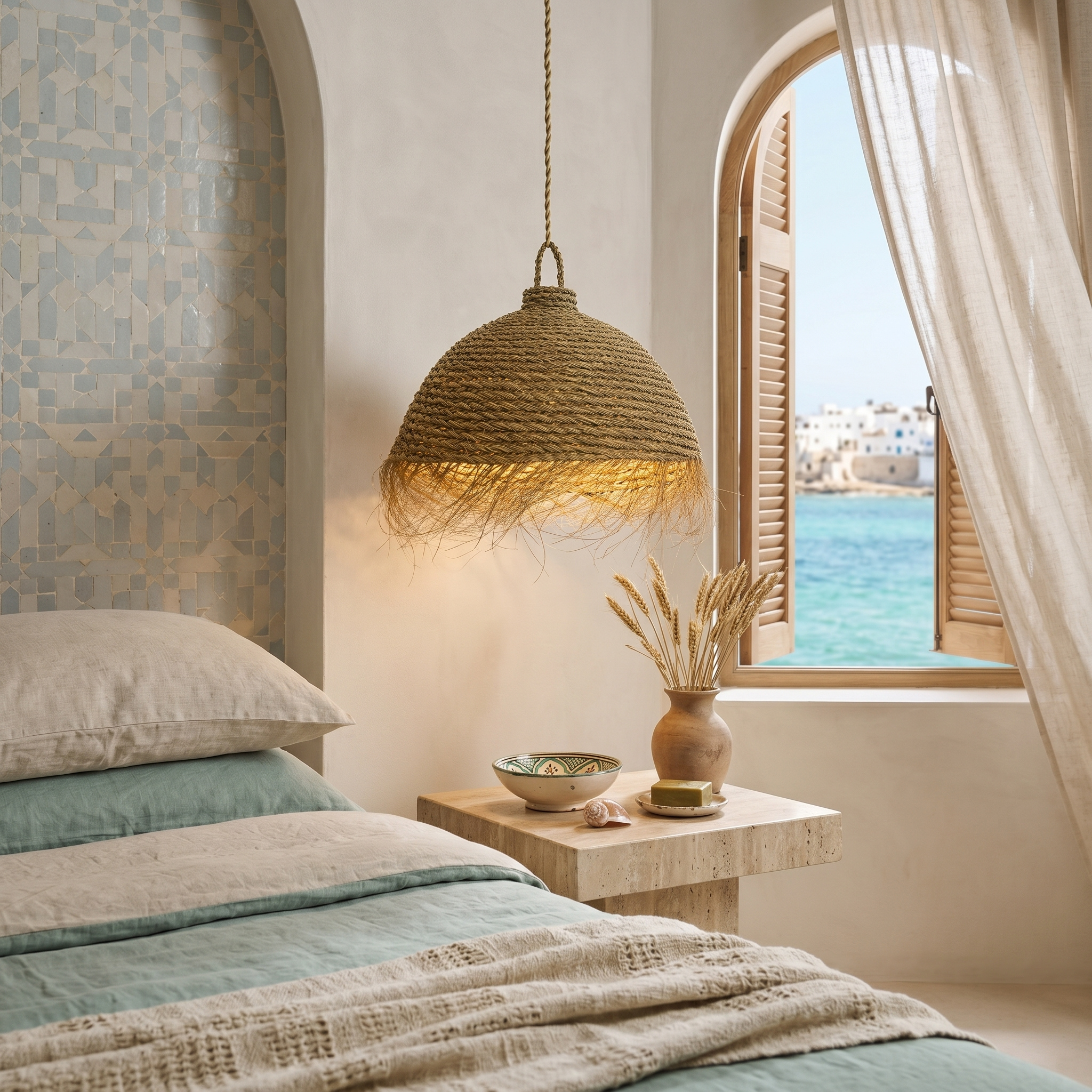 Suspension Ronde Halfa | Luminaire Dôme Naturel | Fiolla Home