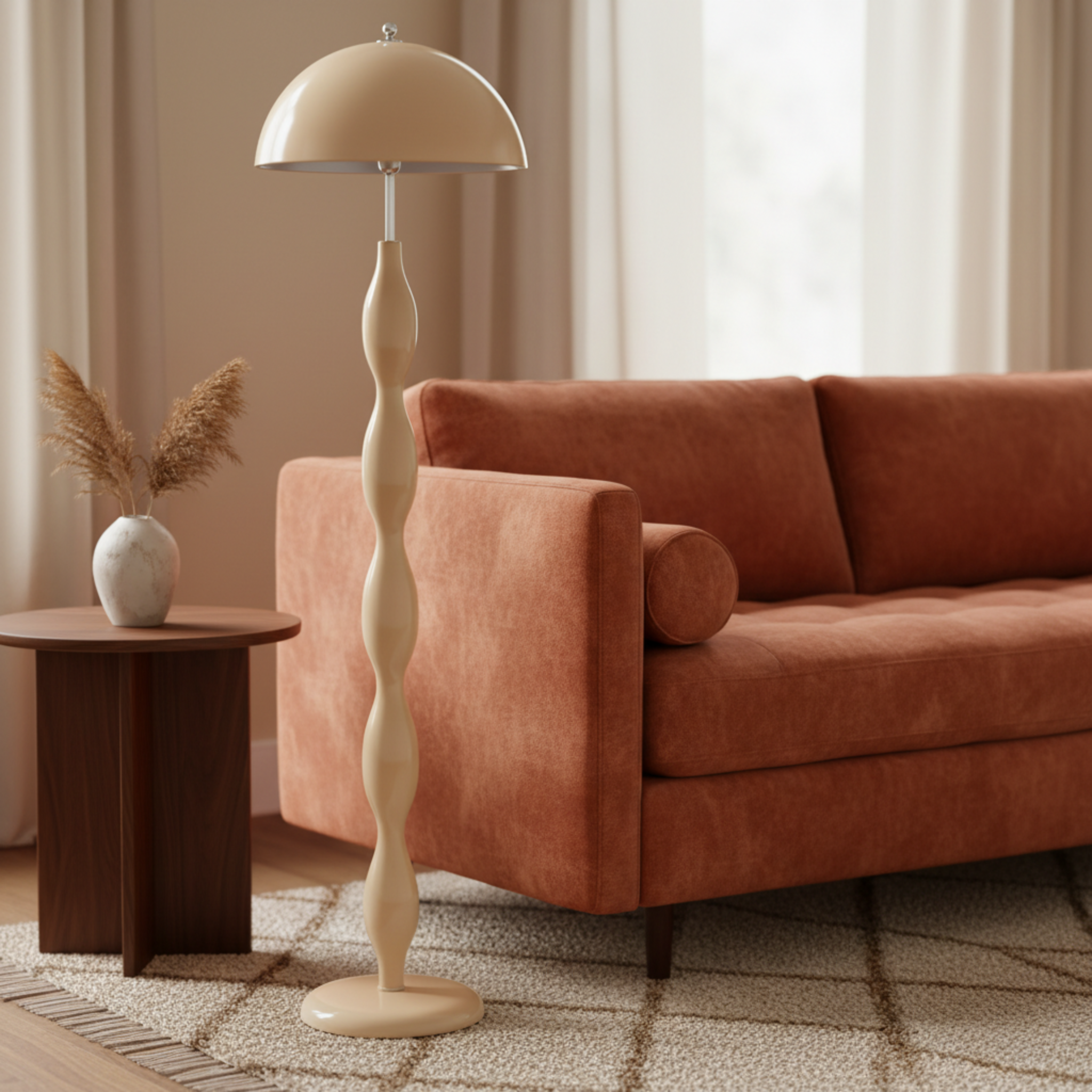 Lampadaire Ondulé Blanc Cassé – Élégance Fait Main Tunisie