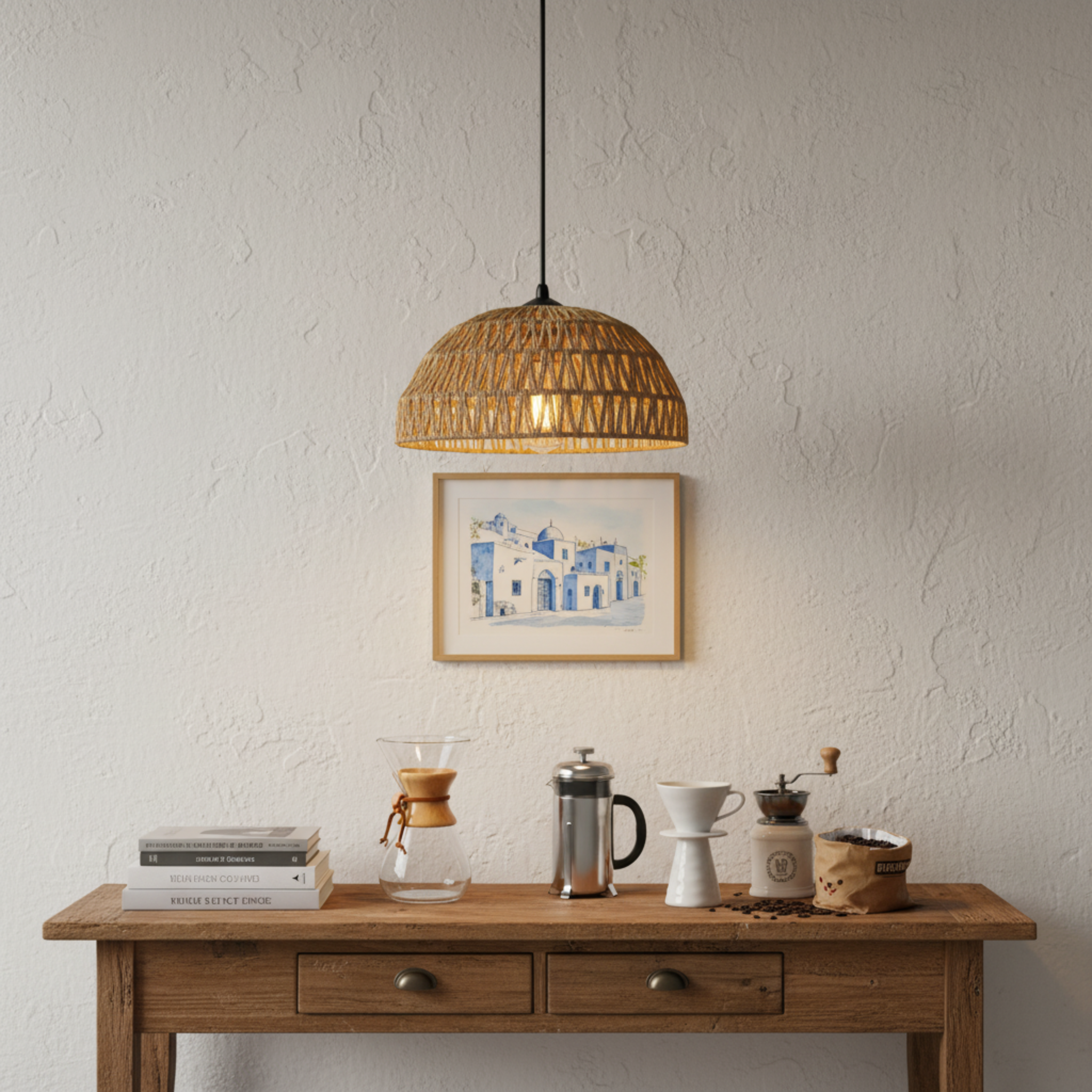 Suspension "Sama" en Jute Tressé – Luminaire Dôme Style Boho