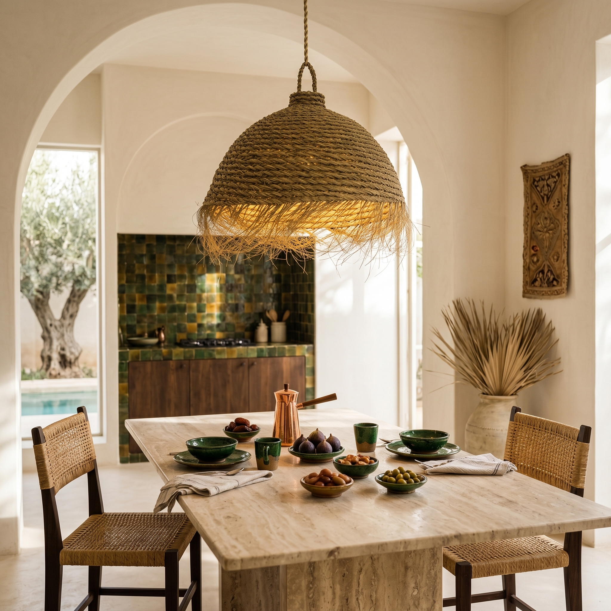 Suspension Ronde Halfa | Luminaire Dôme Naturel | Fiolla Home