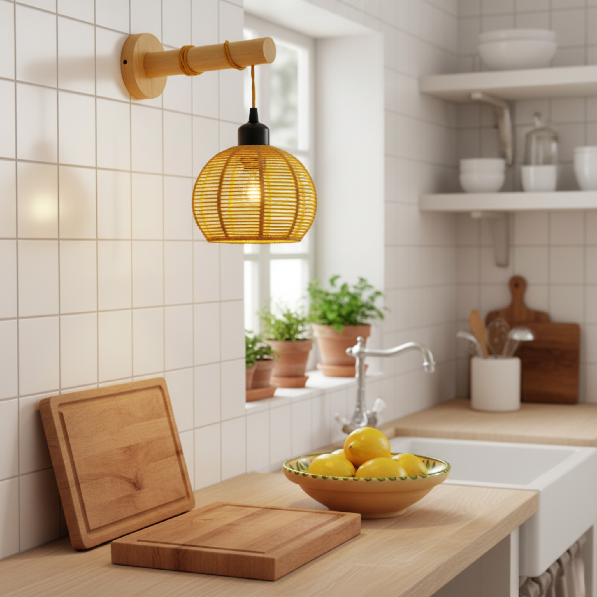 Applique Murale "Nasma" – Baladeuse Design en Bois et Jute Tressé