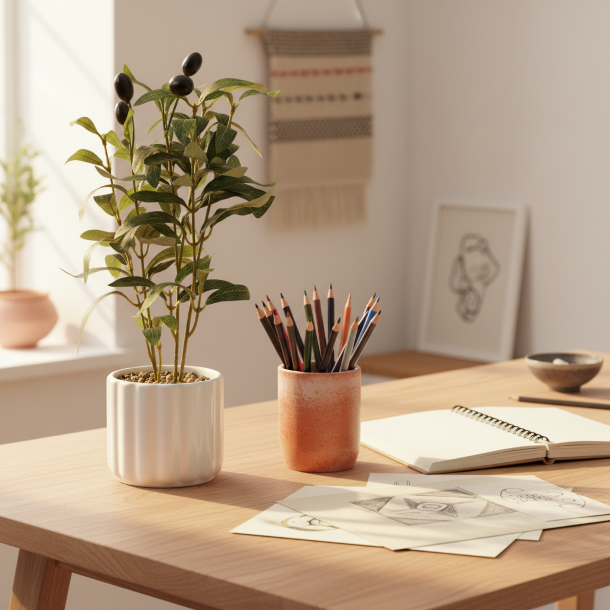 Olivier Artificiel en Pot Céramique Blanc - Déco Tunisie