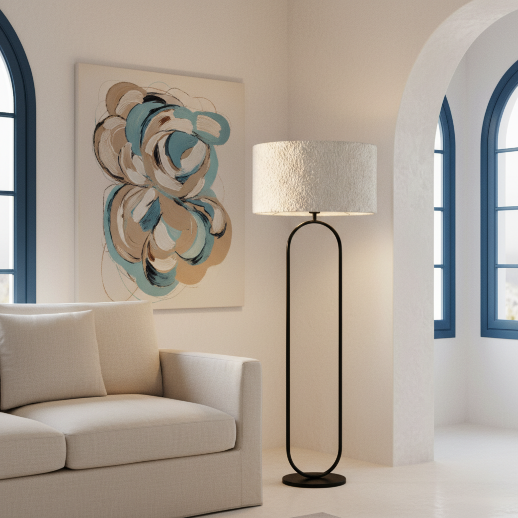 Lampadaire CÉLESTE Métal Noir et Abat-Jour Bouclette | Fiolla Home