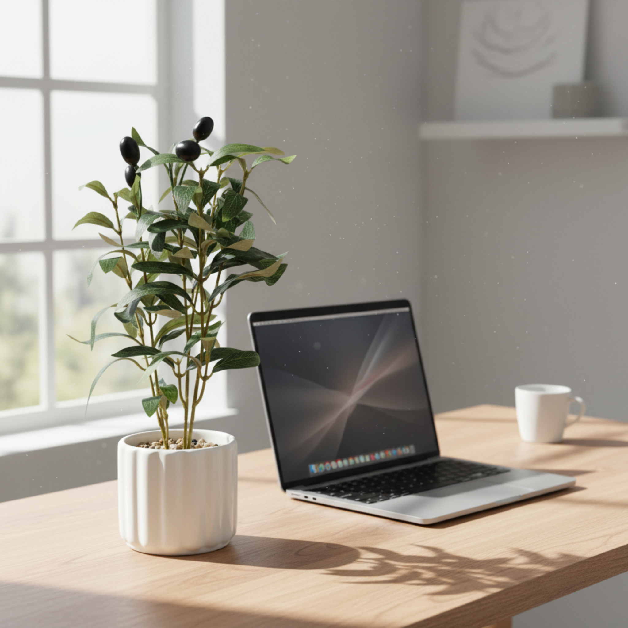 Olivier Artificiel en Pot Céramique Blanc - Déco Tunisie