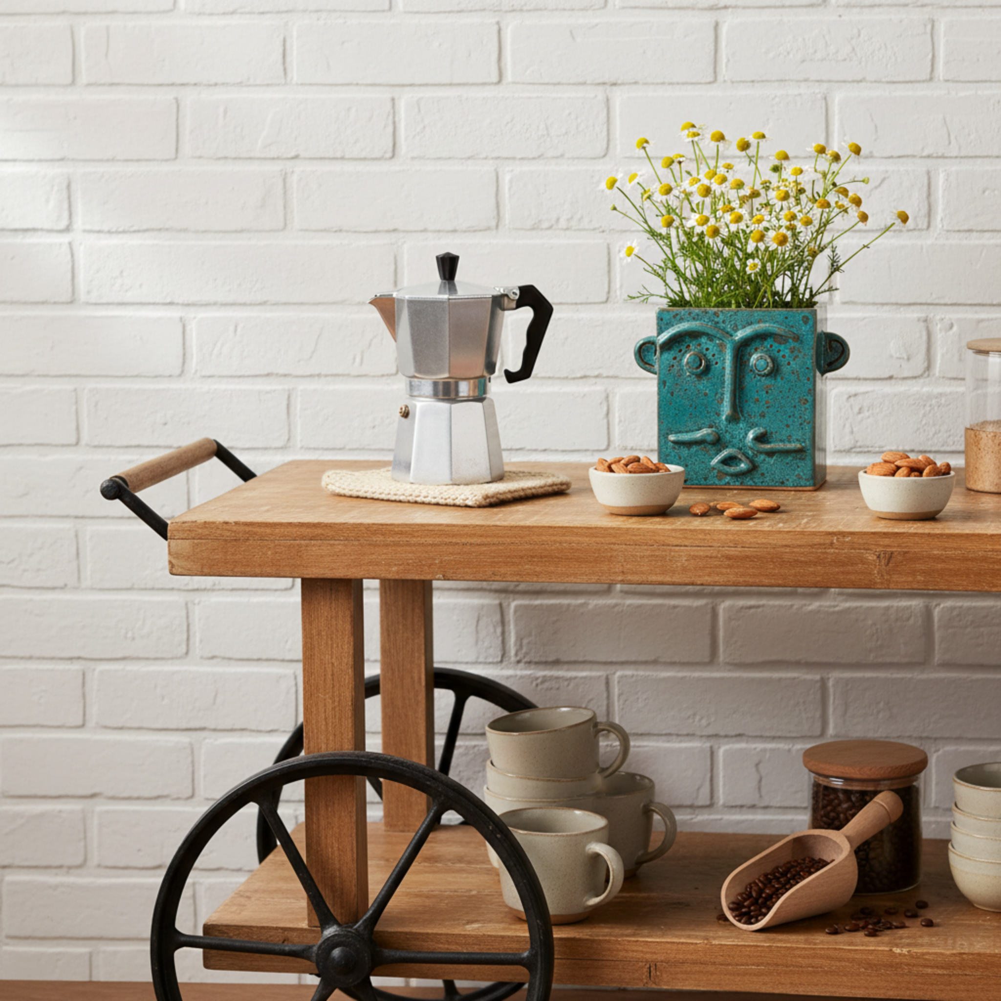 Vase Visage Carré en Céramique – Émail Émeraude Tunisien