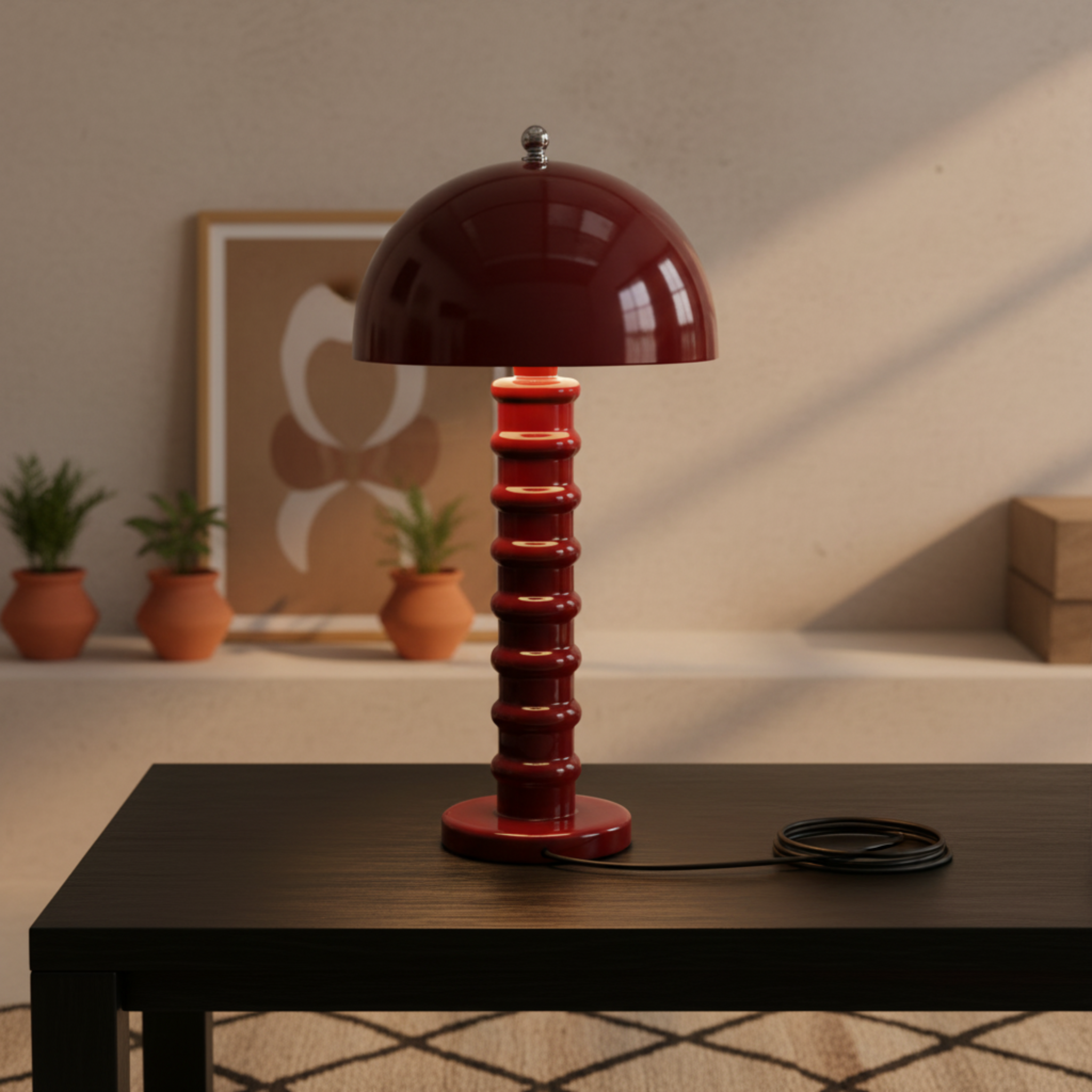 Lampe de Table "Mushroom" Rouge Laqué | Pièce Artisanale Fait Main - Haute Qualité