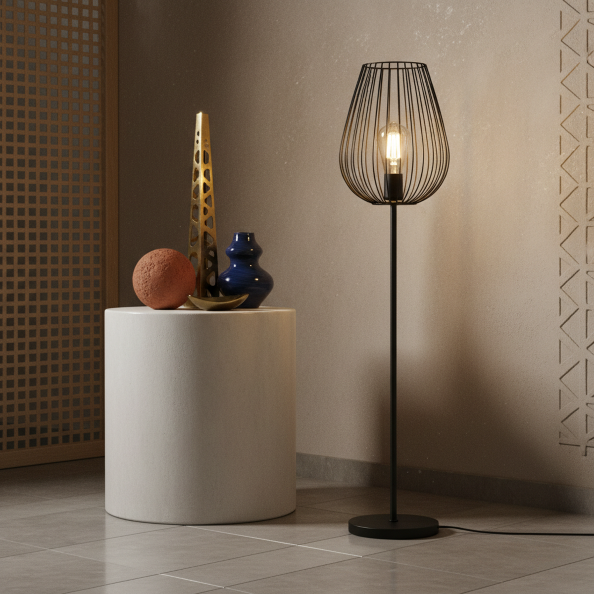 Lampadaire Design Industriel en Métal Noir – Élégance & Style Tunisie
