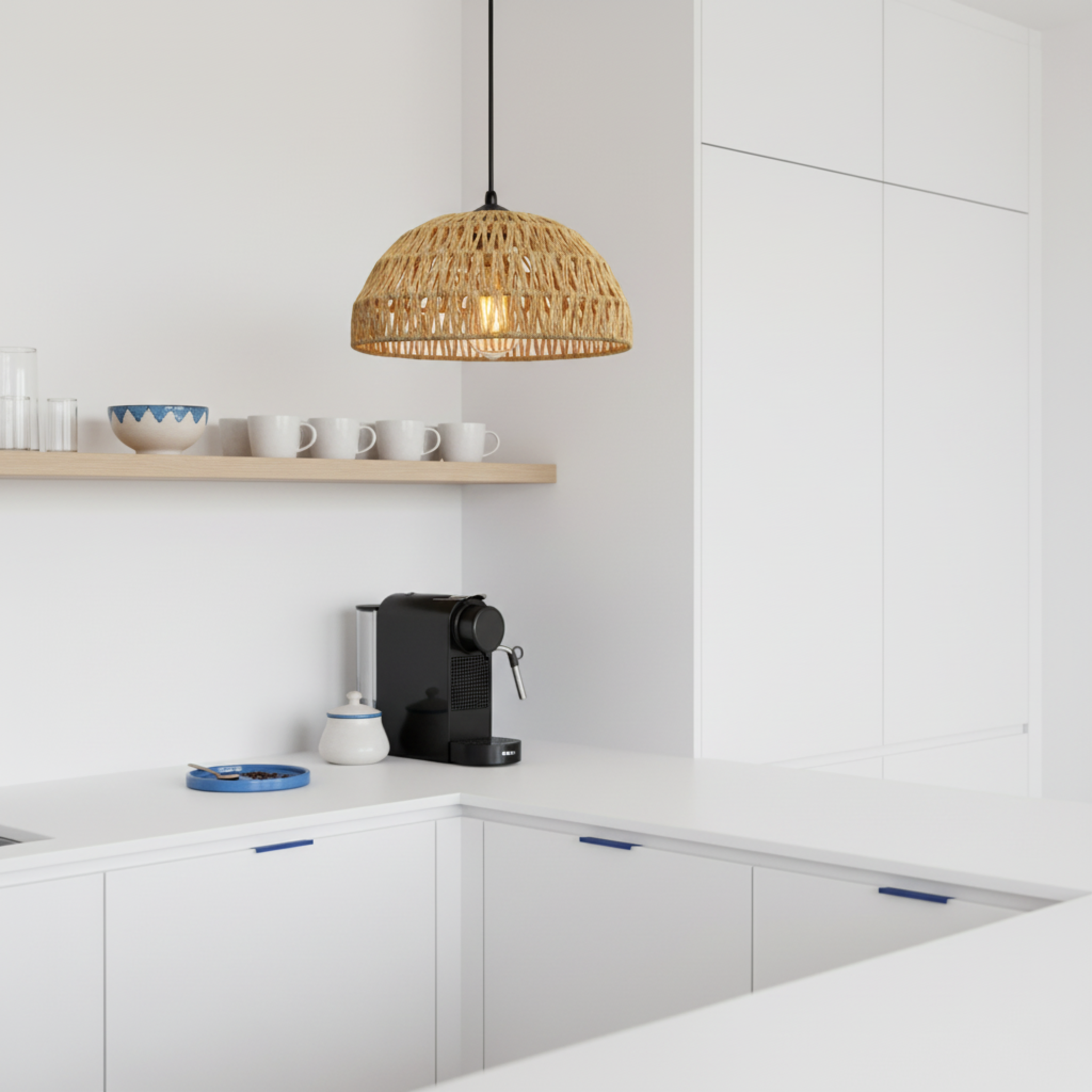 Suspension "Sama" en Jute Tressé – Luminaire Dôme Style Boho