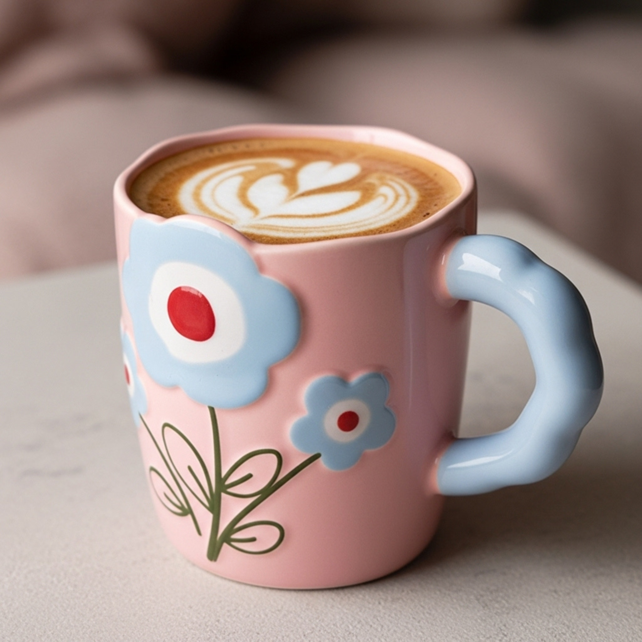 Mug rose motif fleurs – Idée cadeau café/thé Tunisie