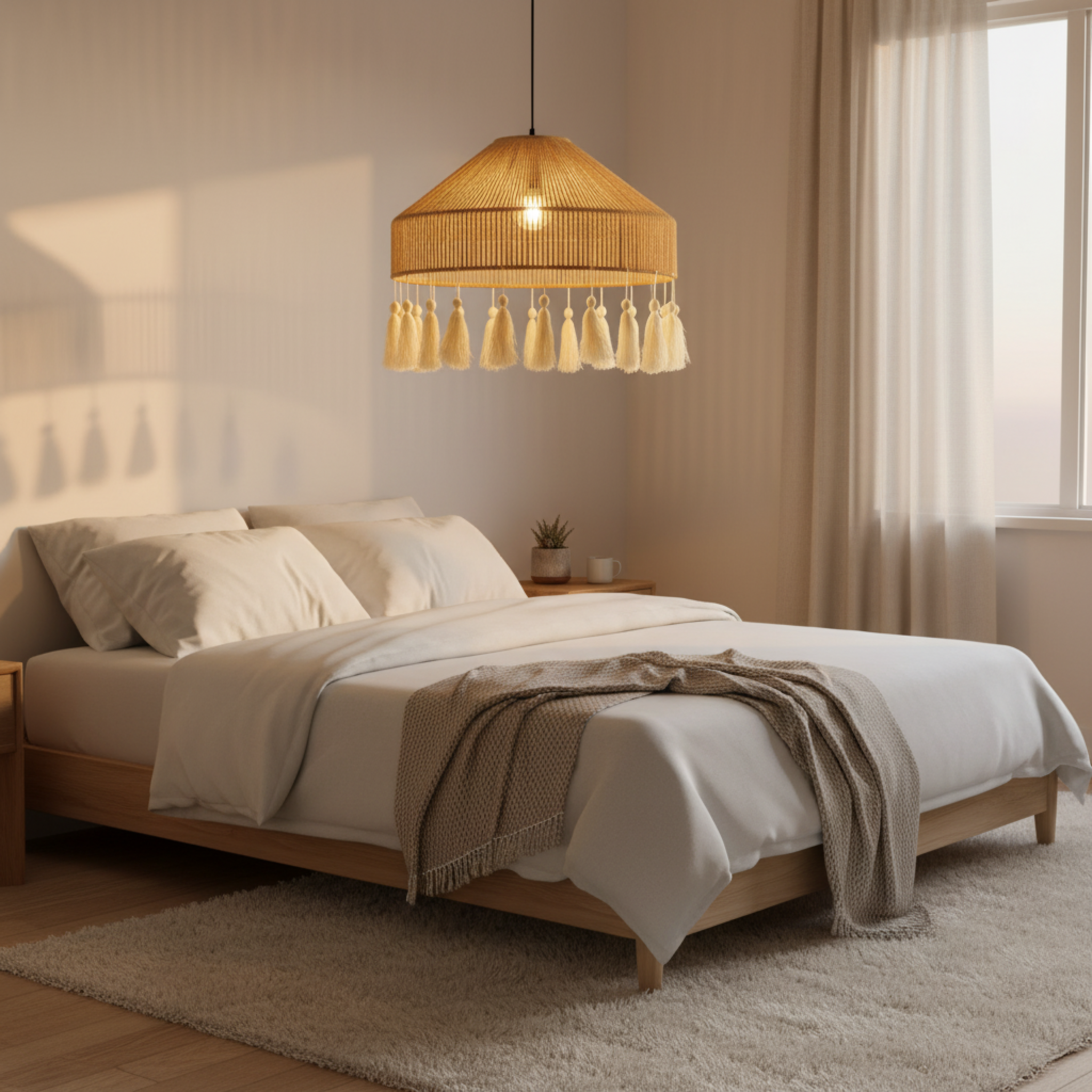 Suspension "Elyssa" Double Niveau en Jute Naturel et Pompons