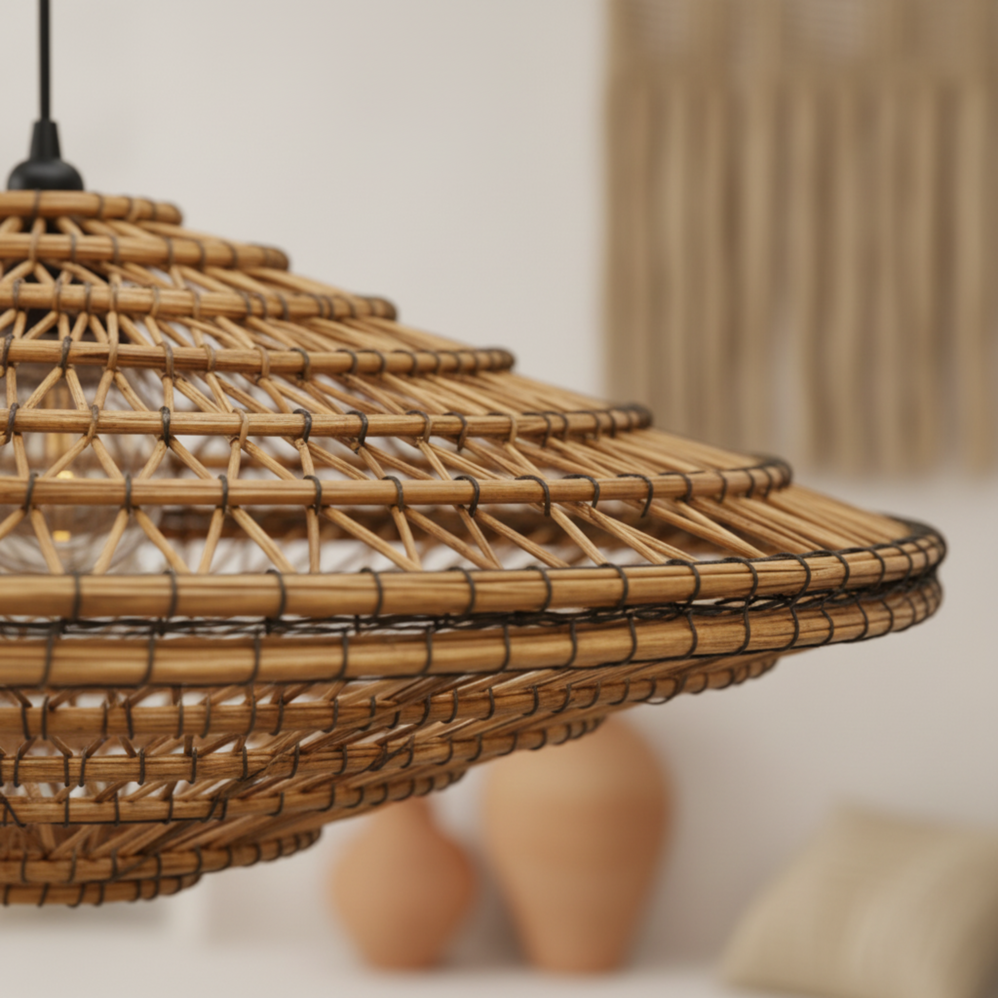 Lustre artisanal en fibres de dattes – Suspension bohème et naturelle