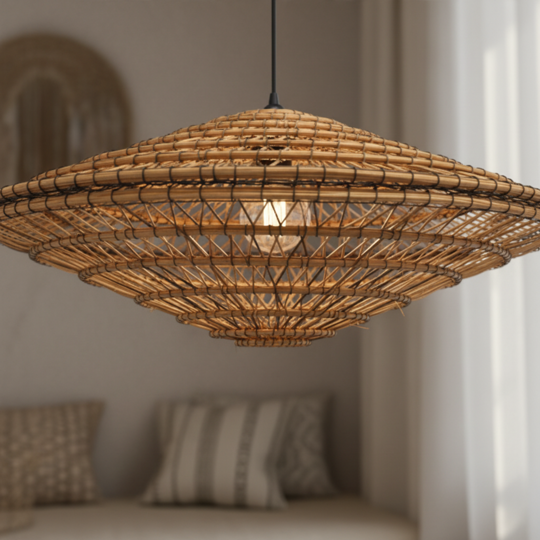 Lustre artisanal en fibres de dattes – Suspension bohème et naturelle