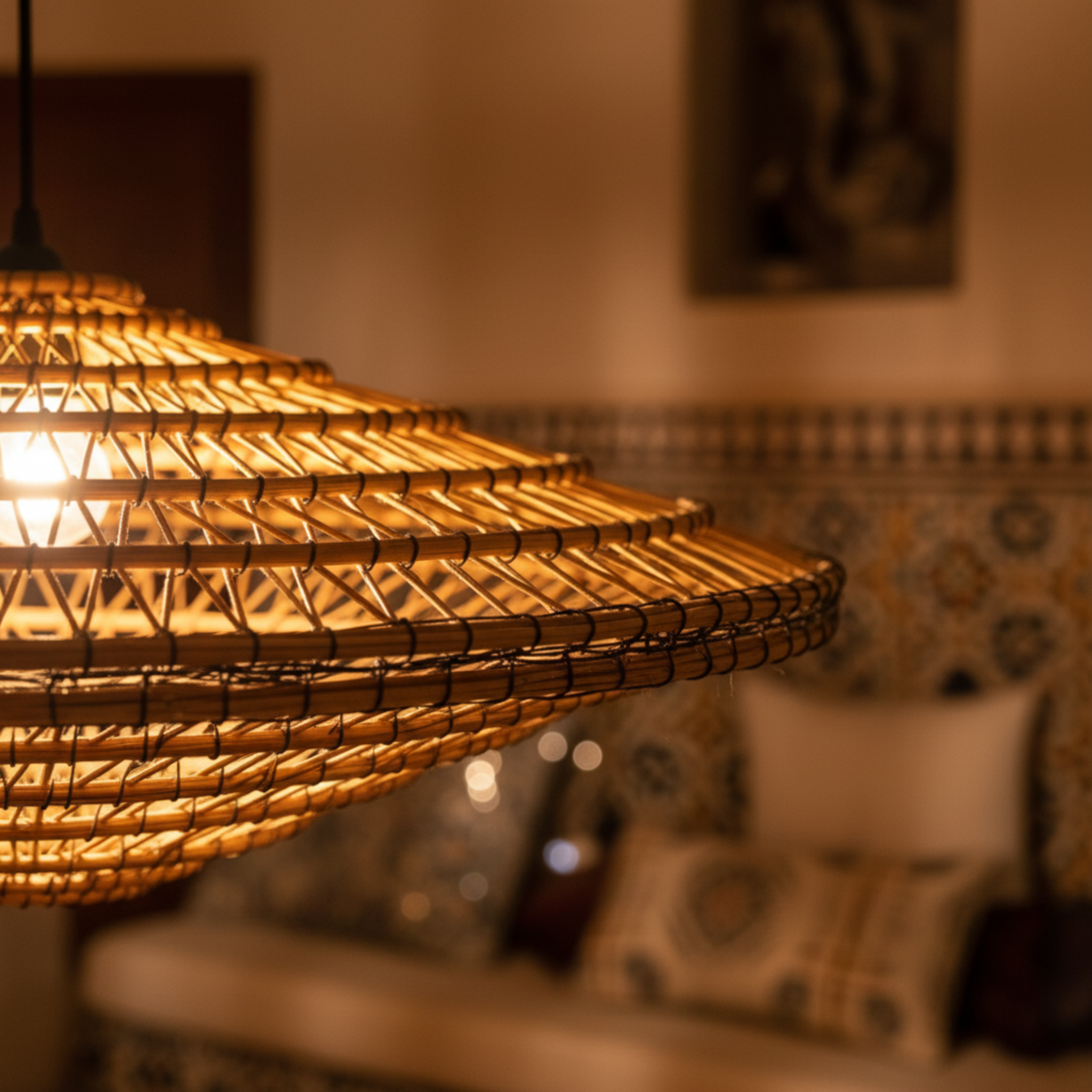 Lustre artisanal en fibres de dattes – Suspension bohème et naturelle