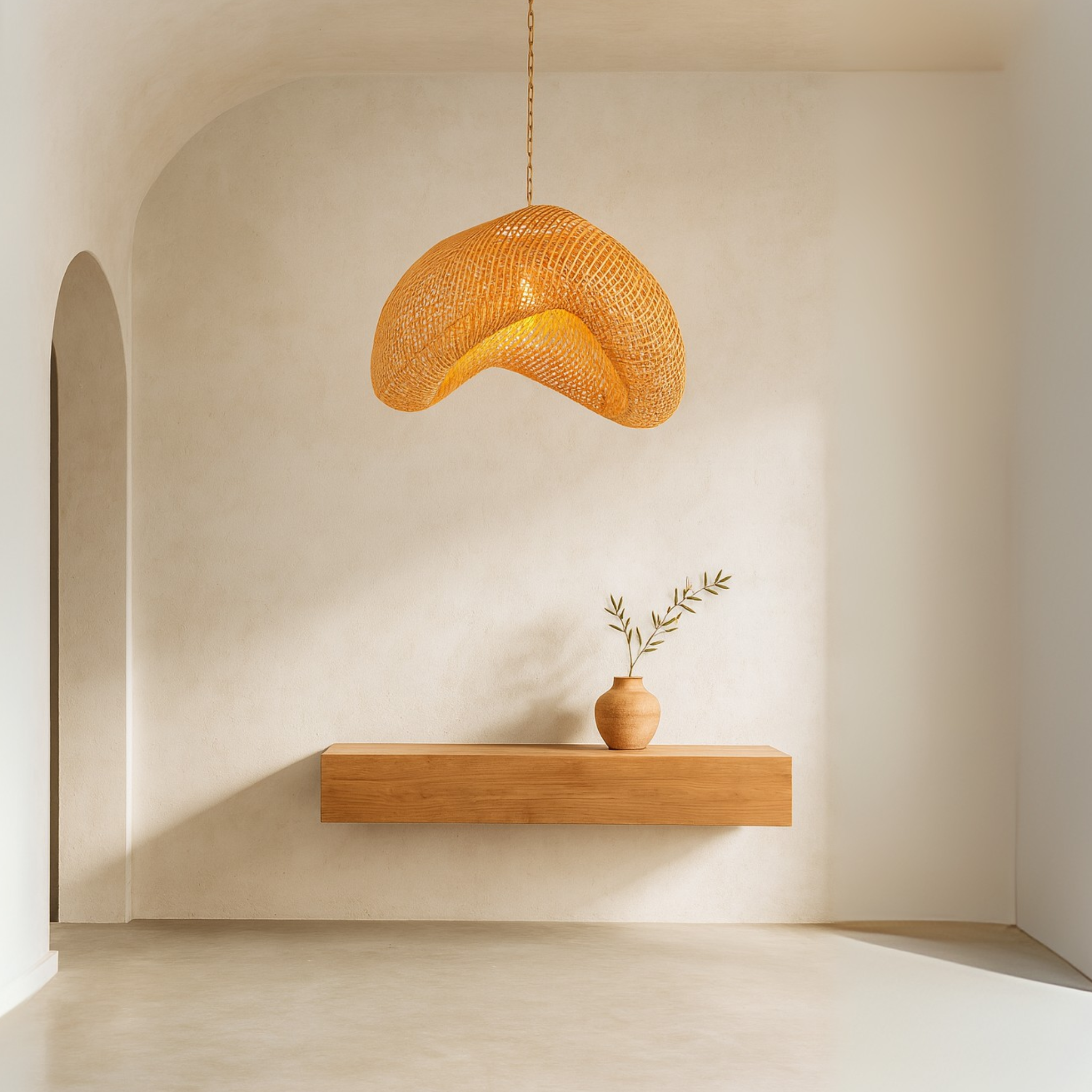 Lustre en Rotin Tressé | Suspension Artisanale | Fiolla Home Tunisie