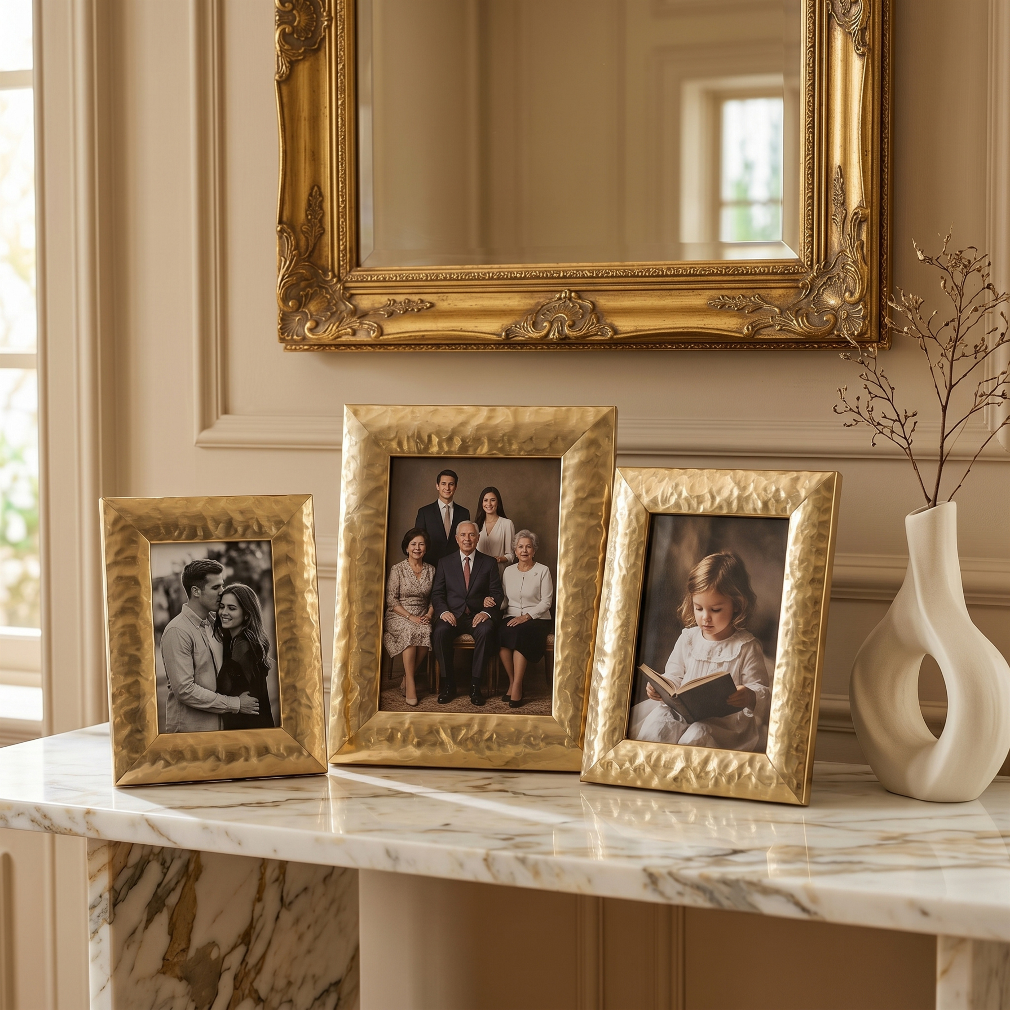 Set 3 Cadres Photos Or Texturés | Déco Tunisie Luxe | Fiolla Home